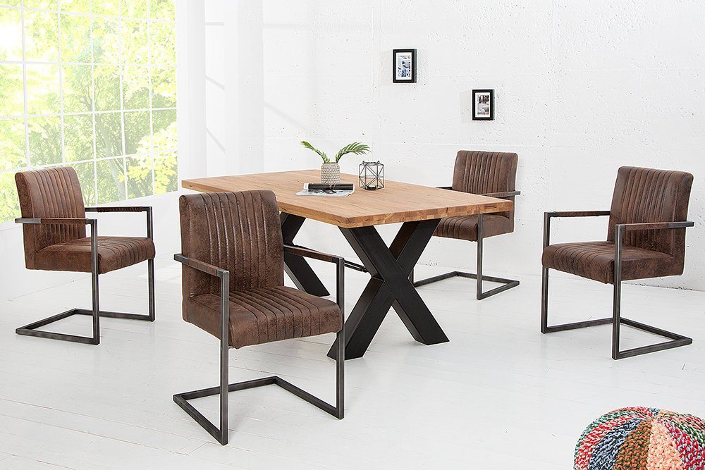 riess-ambiente Freischwinger BIG ASTON vintage braun – Microfaser, Taschenfederkern, Eisengestell, inkl. Armlehne für hohen Sitzkomfort – ideal für Deinen Loft-Style
