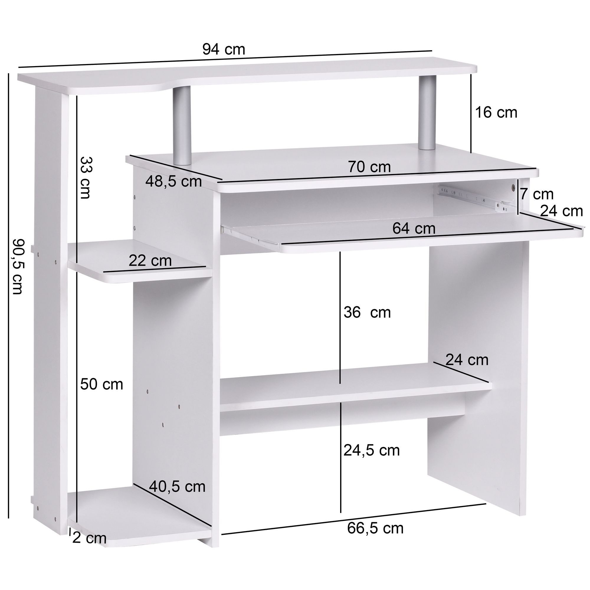 FINEBUY Schreibtisch SuVa1261_1 Computertisch 94x90,5x48,5 cm Modern mit Tastaturauszug (Weiß 94x90,5x48,5 cm mit Tastaturauszug Modern), Bürotisch Home Office, PC-Tisch mit Stauraum