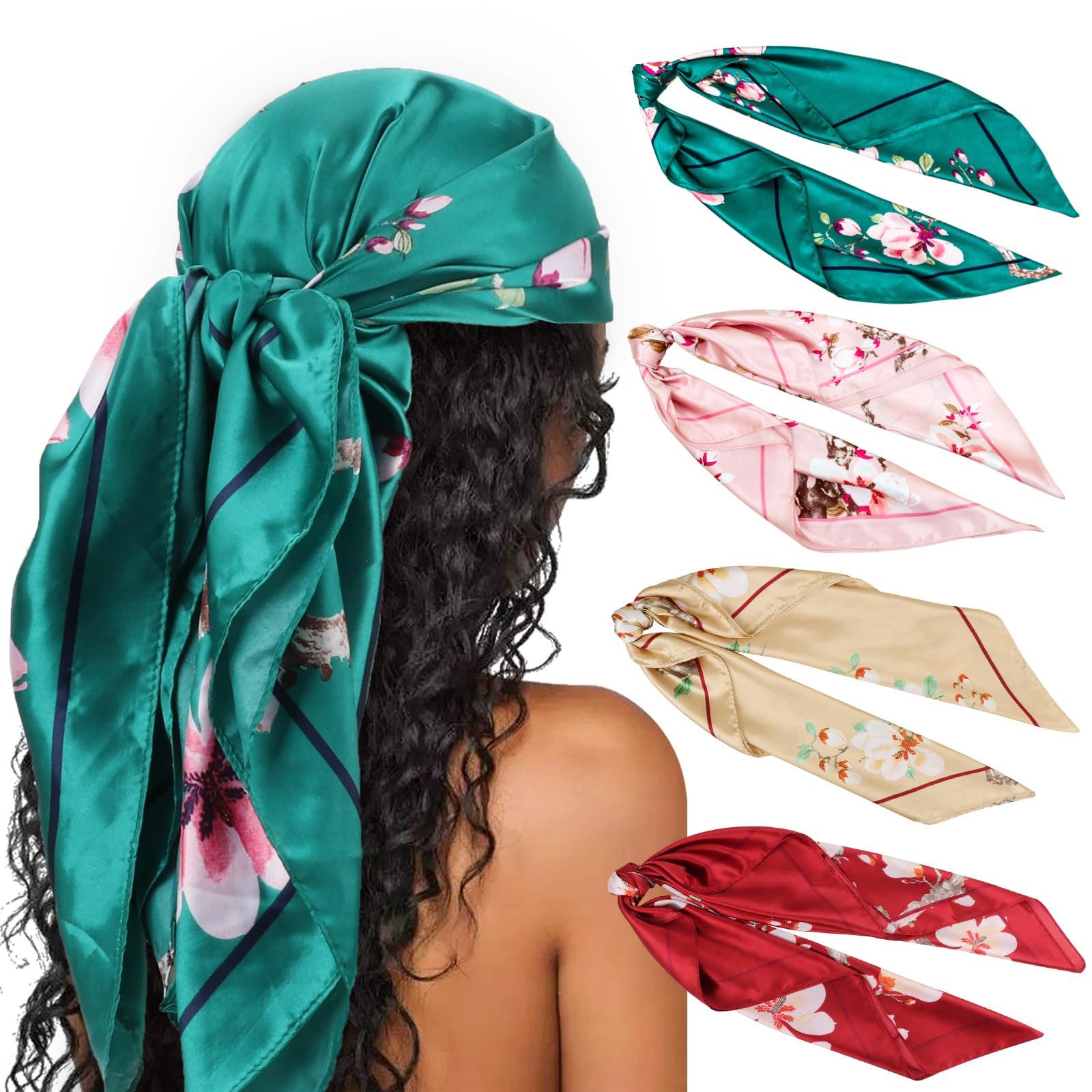 Zaewry Halstuch 90x90cm Quadratische Schals für Damen, (4-St), Mode Kopftuch Bandanas Haartuch Halstuch Haarschmuck