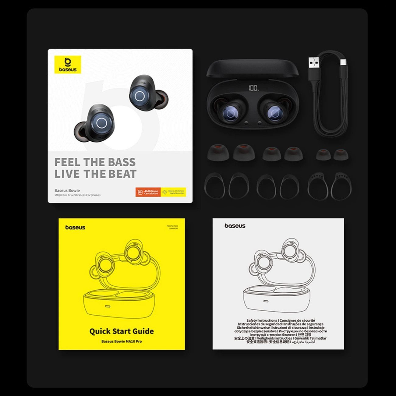 Baseus Bowie MA20 Pro Bluetooth-Kopfhörer (Siri, Google Assistant, Bluetooth, ANC -48 dB, Transparenzmodus, IPX6 wasser- und schweißfest)