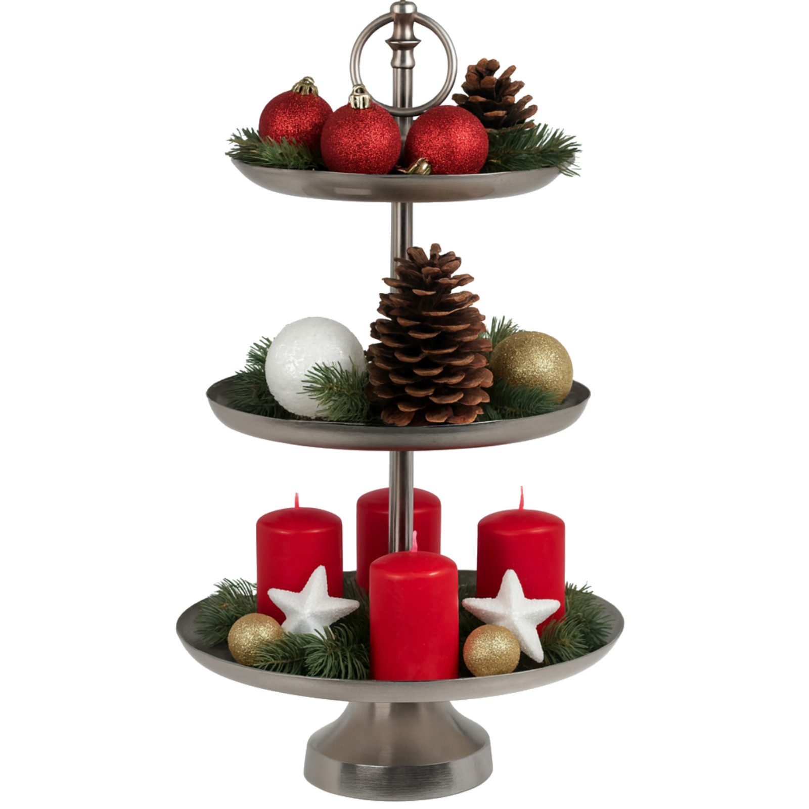 Koopman Etagere Servierständer 50x30 cm Silberfarbend Aufbewahrung Metall Demontiert, Metall, (1-tlg), 3 Etagen, Metall, 50x30cm, Keksständer, Servierständer