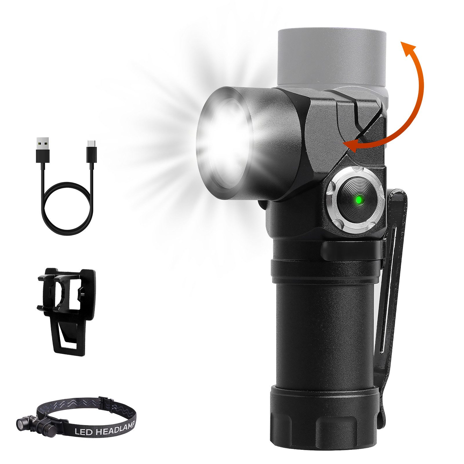 Mustbau LED Taschenlampe 2-in-1 Stirnlampe und Taschenlampe, 500 Lumen mit 6 Lichtmodi, 500 Lumen mit 6 Lichtmodi, 90-180° Drehbar, IPX6 Wasserdicht