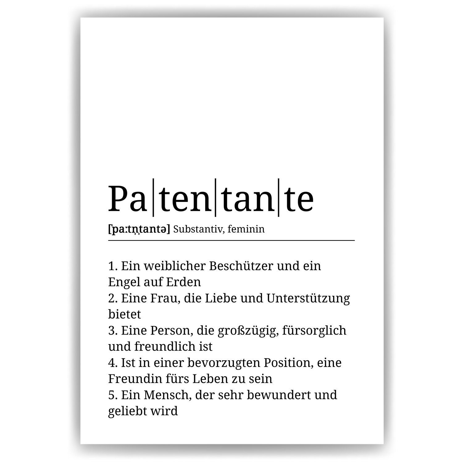 Tigerlino Poster Patentante Definition Wandbild Geburtstag Patentante