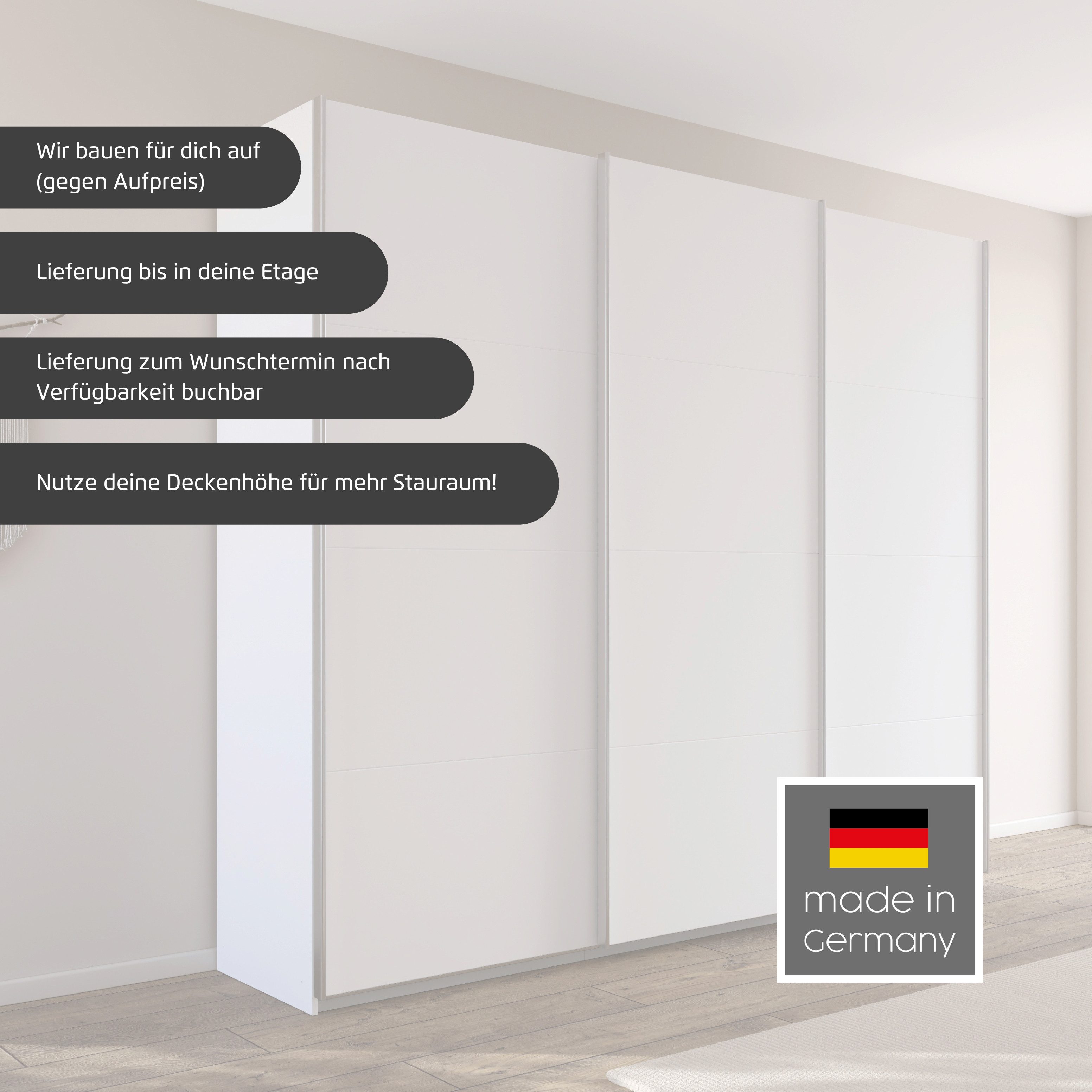 OTTO home Schwebetürenschrank Kleiderschrank Schrank Garderobe AGORDO mit Dekor- oder Hochglanzfront (Breiten 203/271/315/360 cm in drei Griff-Farben - NEU: Farbe SCHWARZ) durchdachte Innenausstattung, in 4 Breiten und 2 Höhen MADE IN GERMANY