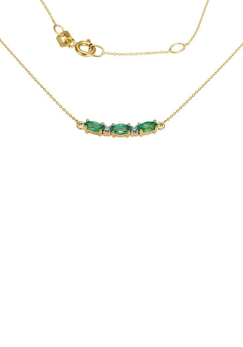 Firetti Collier Schmuck Geschenk Gold 585 Halsschmuck Halskette Goldkette Navette, mit Smaragd - mit Brillant