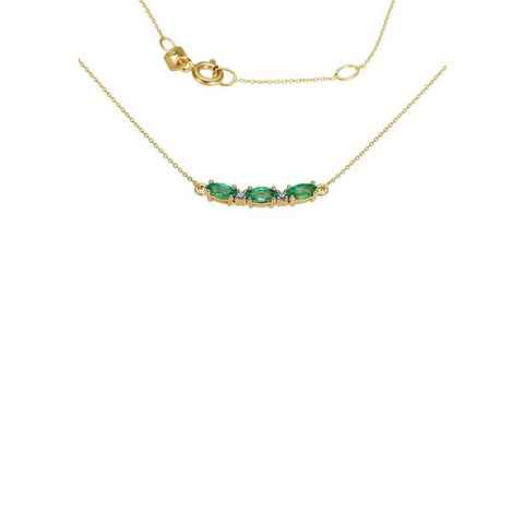 Firetti Collier Schmuck Geschenk Gold 585 Halsschmuck Halskette Goldkette Navette, mit Smaragd - mit Brillant