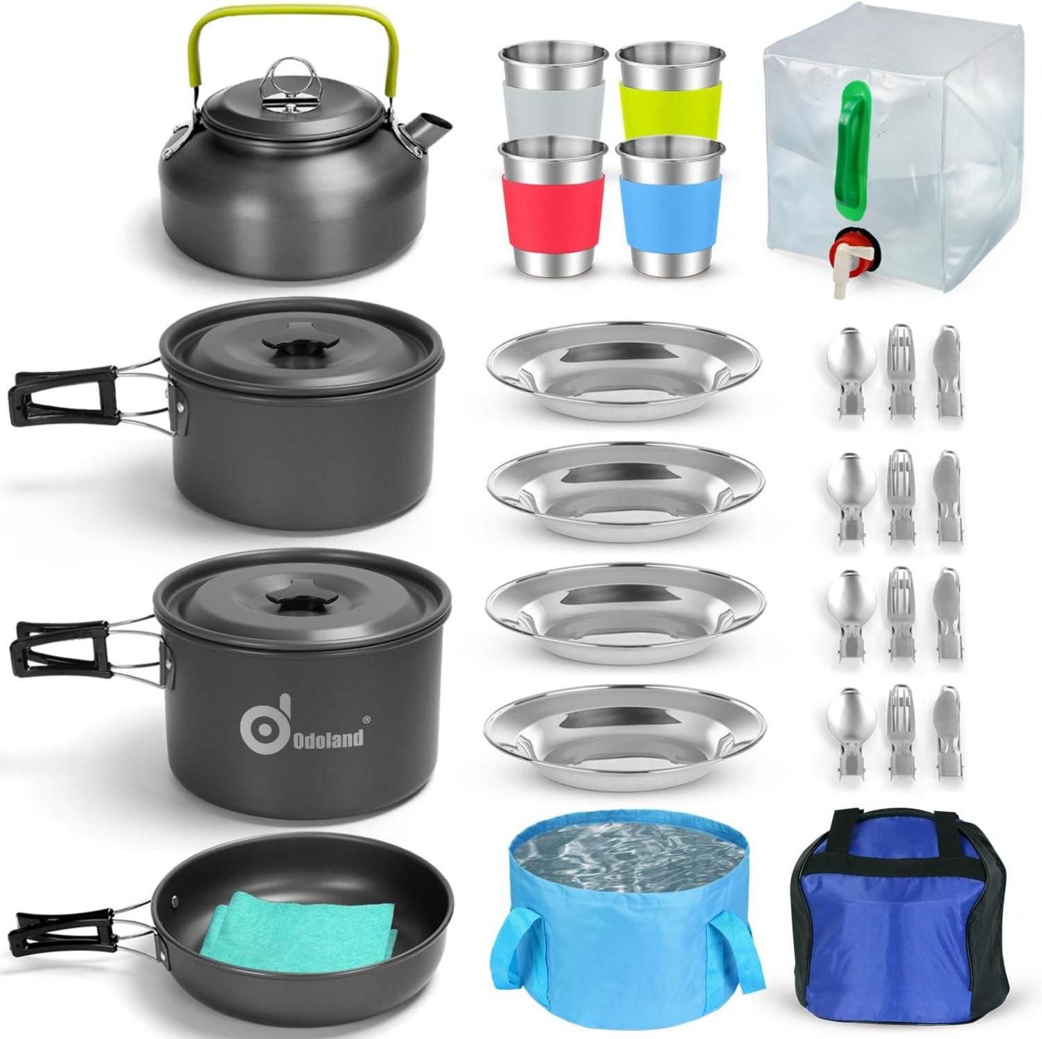 Campingstuhl Camping Geschirr Set 29-teilig Outdoor Kochgeschirr Aluminium