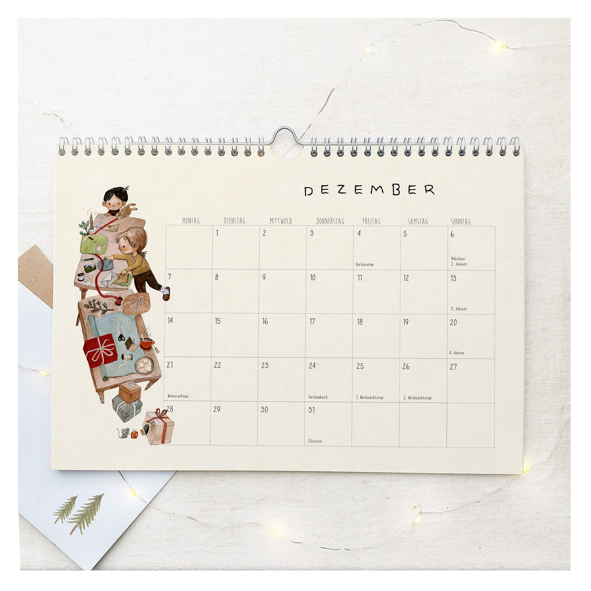 Pipapier Wandkalender Kalender 2026 Eichhörnchen, DIN A4 Wandkalender, Monatskalender, Pipapier, mit niedlichen Illustrationen