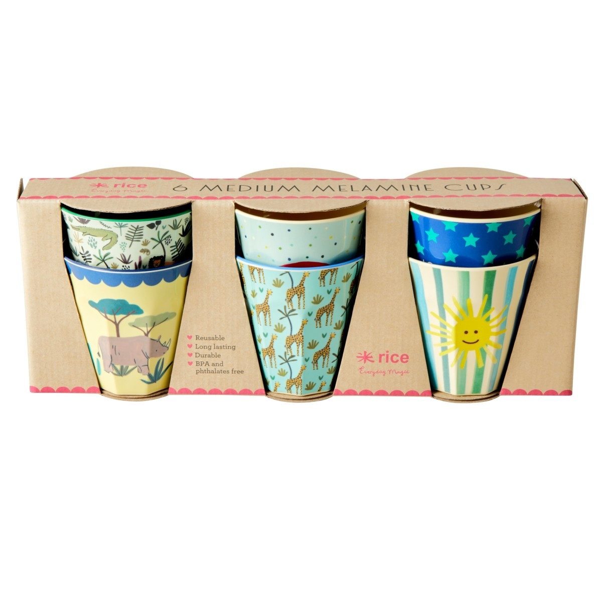 RICE A/S Aperitifglas Melamin Kinderbecher Set – 6-tlg., robust & farbenfroh 9 cm