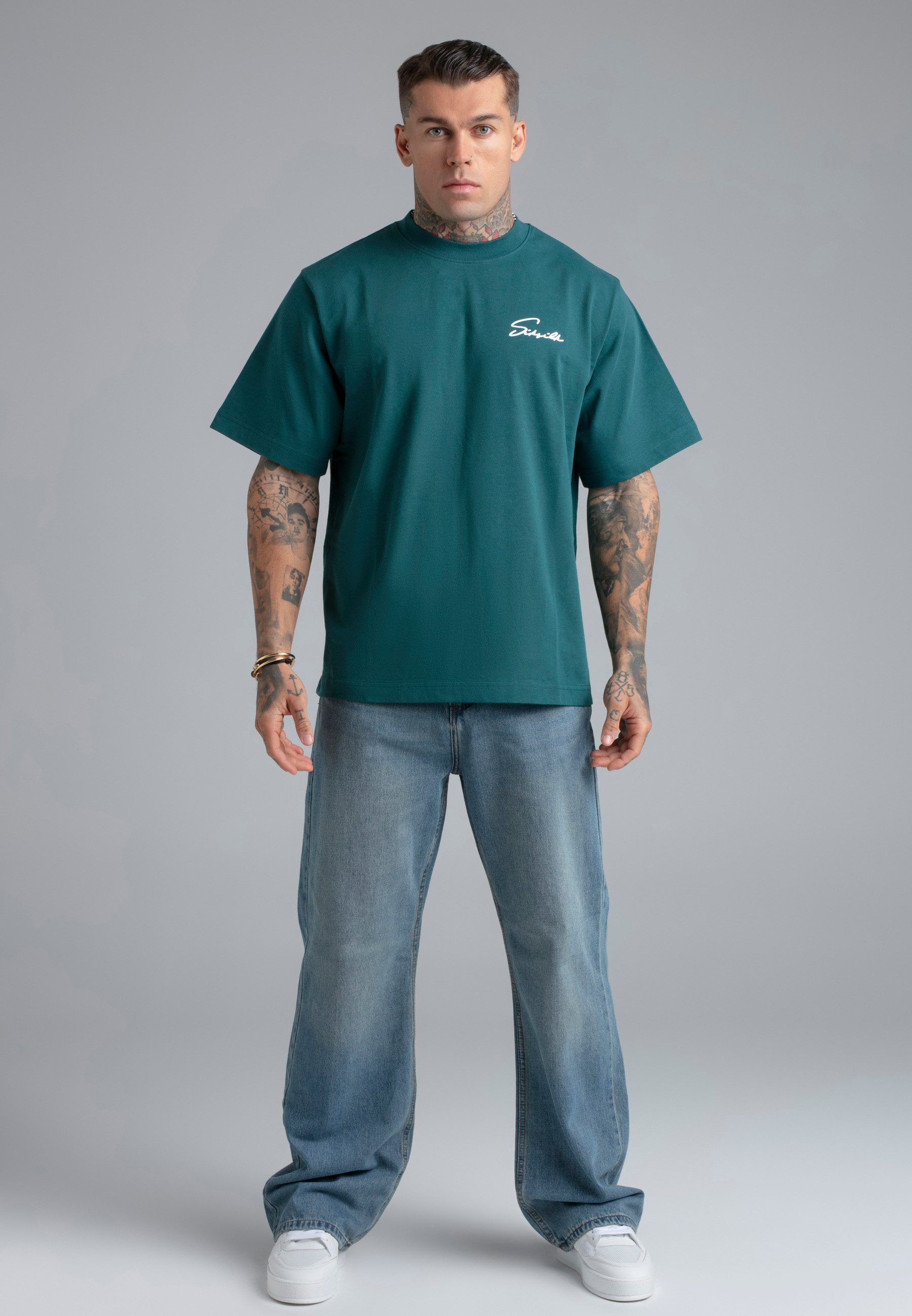 Siksilk T-Shirt SikSilk Herren Grünes Script T-Shirt