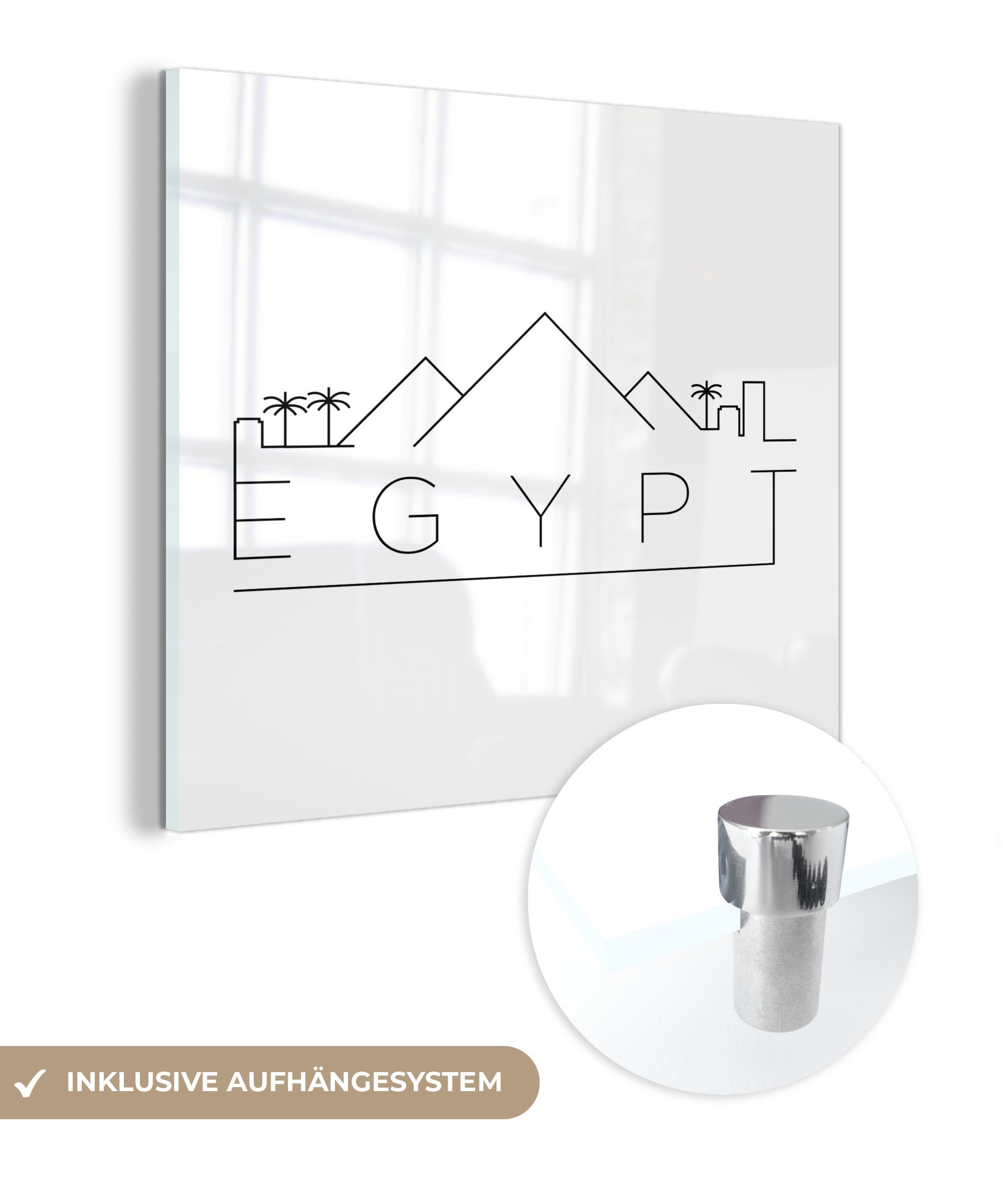 MuchoWow Acrylglasbild Skyline "Ägypten" schwarz auf weiß, (1 St), Glasbilder - Bilder auf Glas Wandbild - Foto auf Glas - Wanddekoration