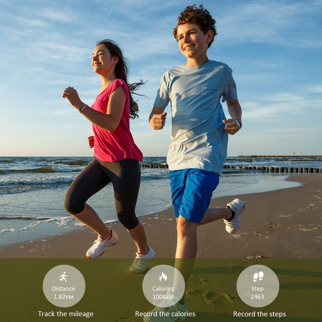 BIGGERFIVE Fitnessband (Android iOS), Kinder-Fitnessuhr Aktivitätstracker Schrittzähler Wasserdicht Armband