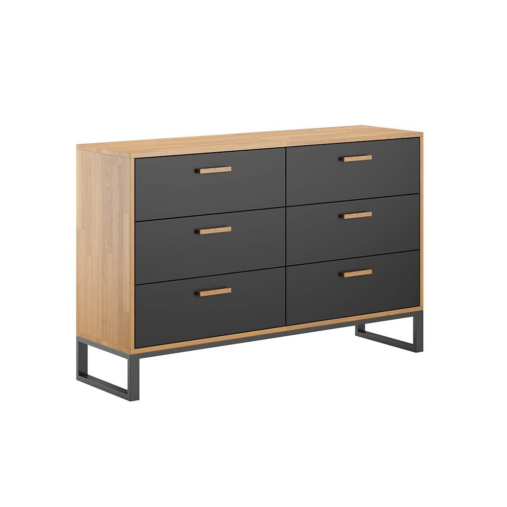 Deerhorn Schubkastenkommode Kommode Loft Office, Eiche Massiv, 6 Schubladen mit Soft-Close, Breite: 140 cm, Höhe: 93 cm, Tiefe: 40 cm