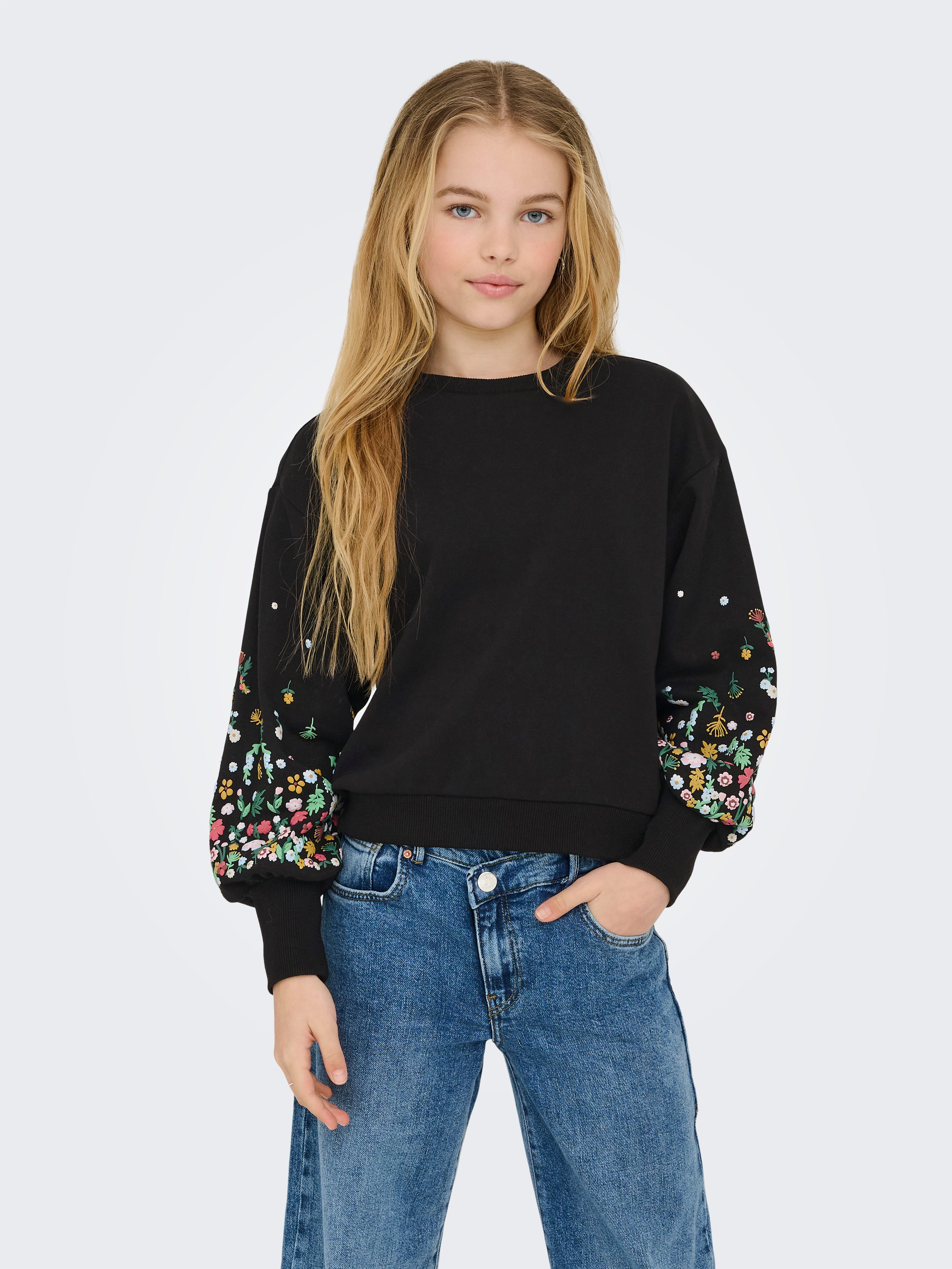 KIDS ONLY Sweatshirt KOGBROOKE L/S O-NECK FLOWER SWT NOOS Baumwollmischung, regular fit