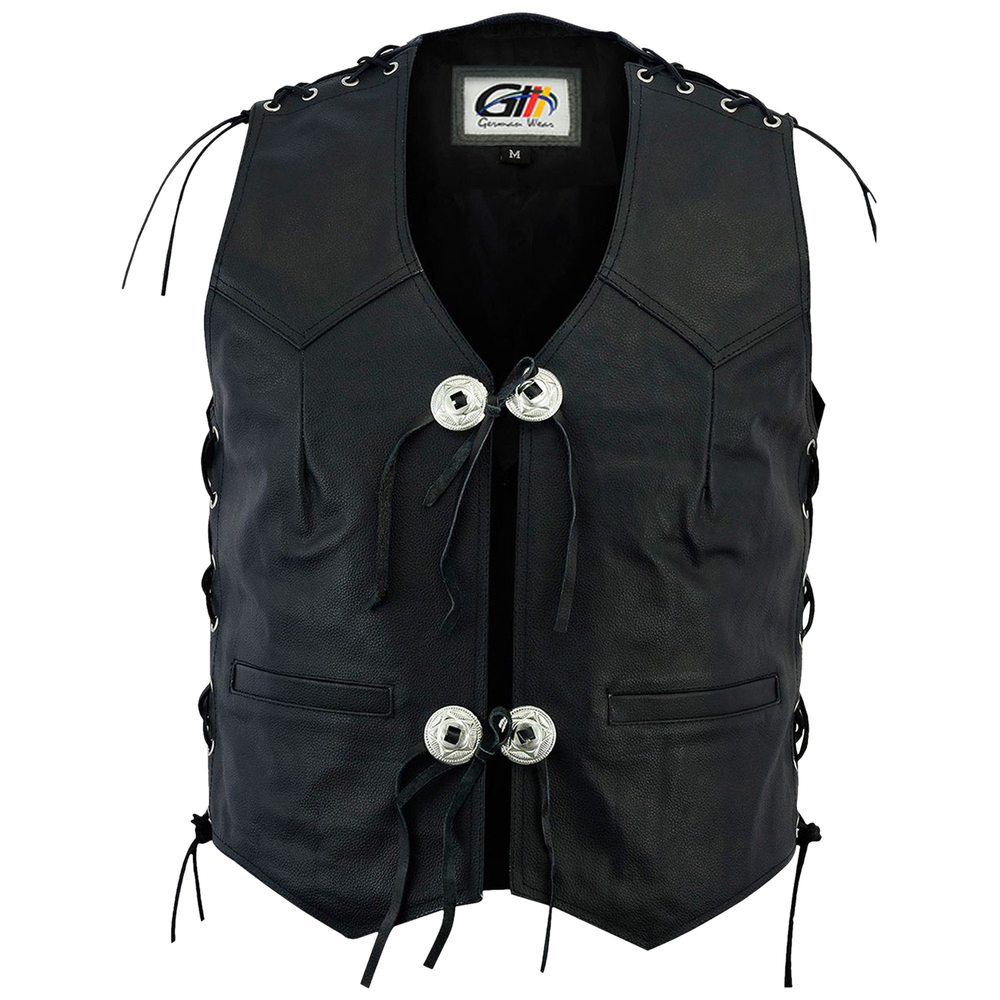 German Wear Motorradweste GW692 Black Motorrad Lederweste Biker Motorradwes günstig online kaufen