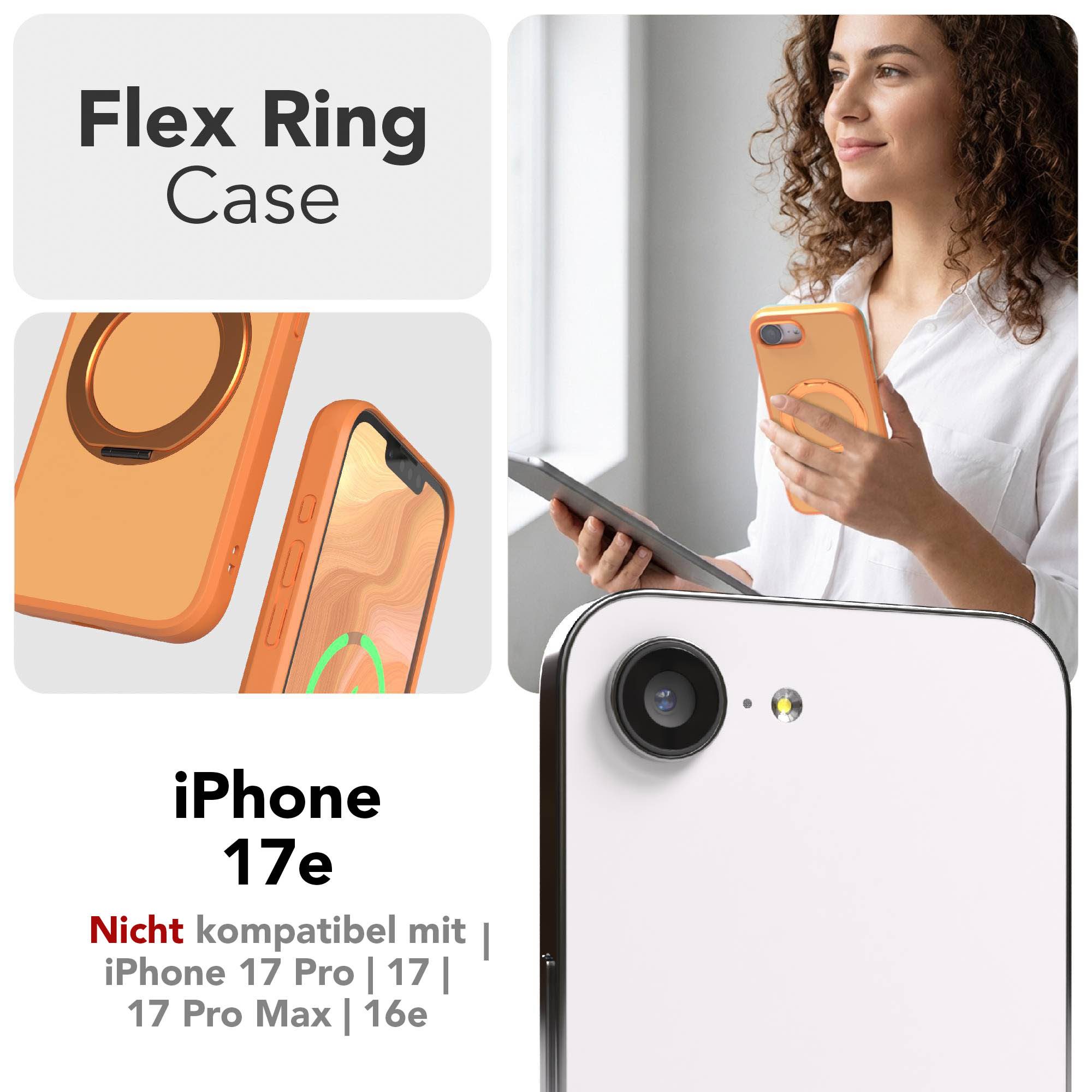 EAZY CASE Handyhülle Outdoor iPhone 17e Case MagSafe Rotation Ring 6,1 Zoll, Slimcover Handyhülle Outdoor zum Aufstellen mit Ring modern in Orange