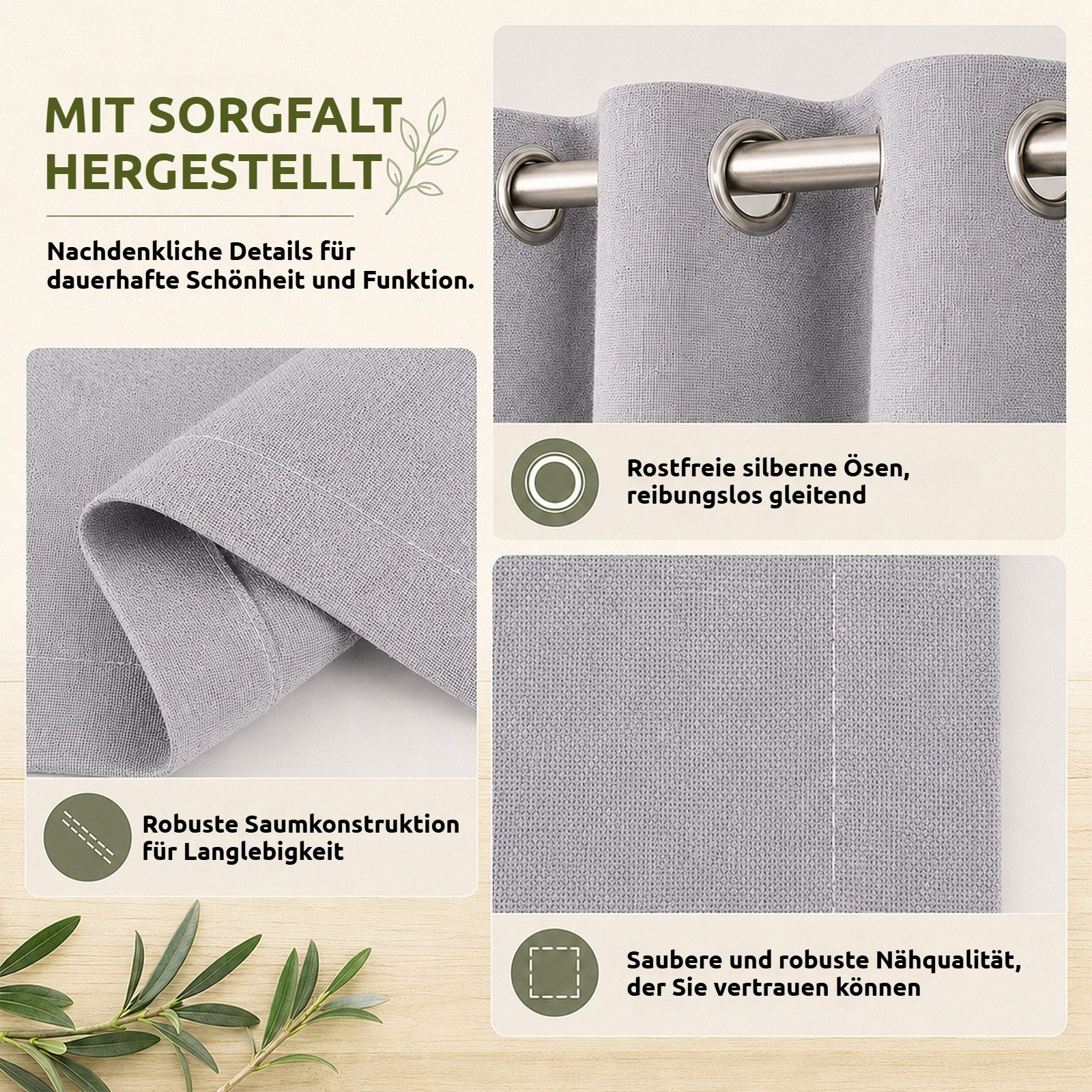 BlingBin Verdunkelungsvorhang 100 % verdunkelnde Ösengardinen 2‑er Set, Leinenoptik (2 St), verdunkelnd, blickdichte Thermovorhänge mit Wärmeschutz und Schallsc – Bild 5 von 5