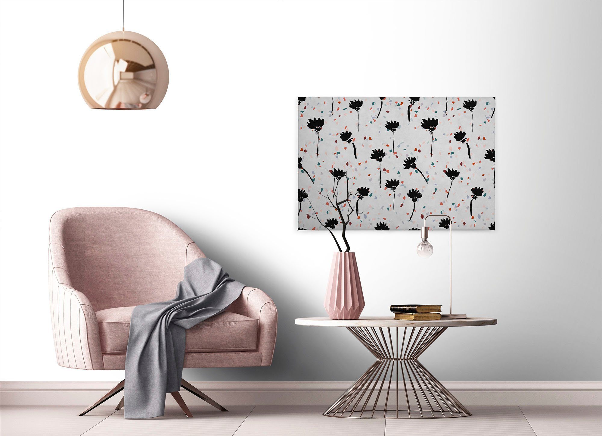 A.S. Création Leinwandbild terrazzo, Blumen, Kinder, Kunst (1 St), Keilrahmen Abstrakt Blumen Bunt Grau Leinwand-Bild Wohnzimmer modern