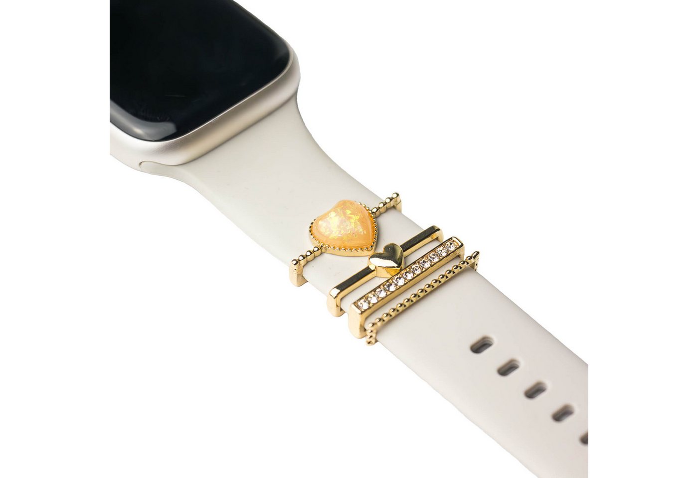 ARTVALL Smartwatch-Armband Apple Watch Charms Set 38/40/41mm & 42/44/45/49mm, Uhrenarmband Charms Herzstein Glitzer Gold