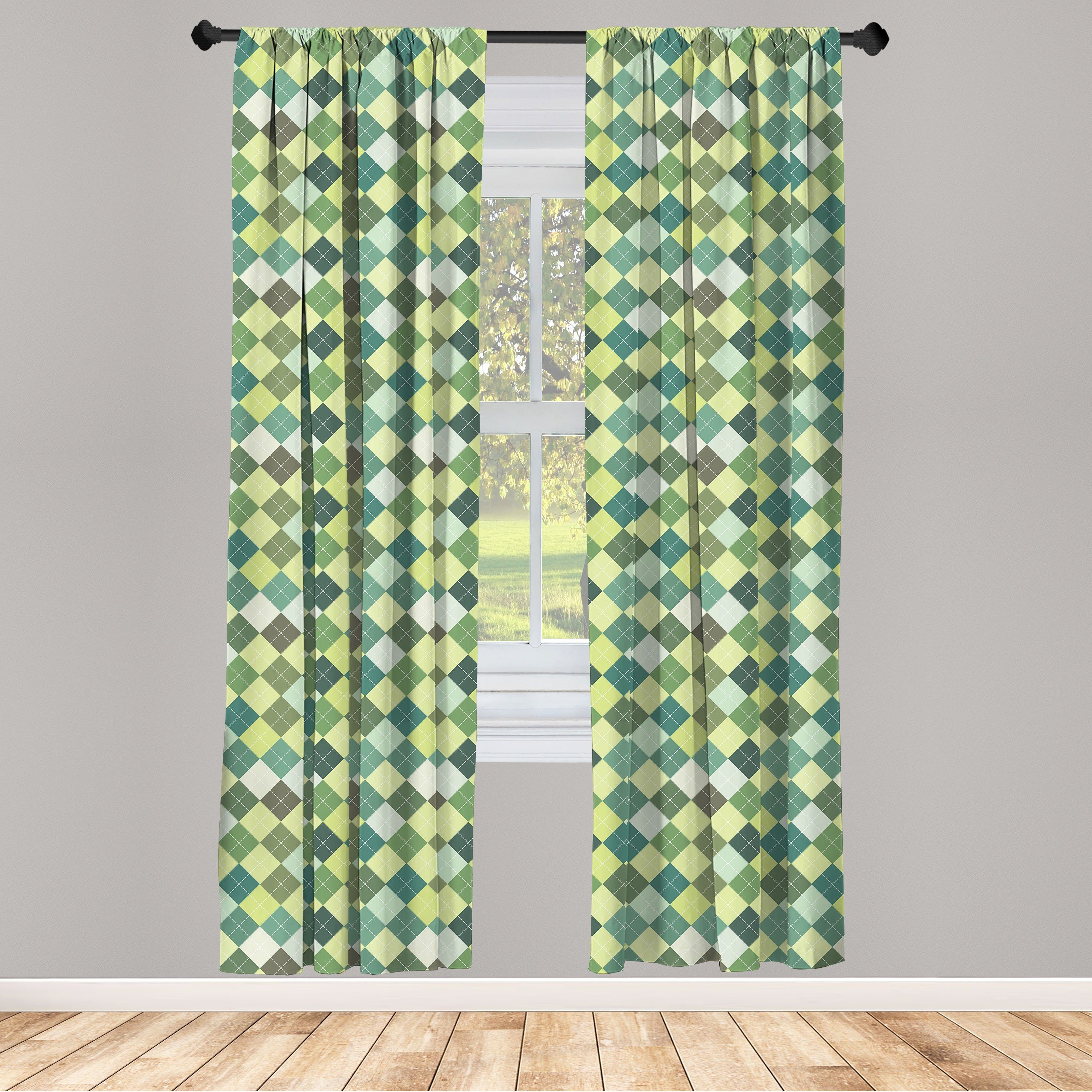 Gardine Vorhang für Wohnzimmer Schlafzimmer Argyle Dekor, Grün Traditionelle Microfaser, Abakuhaus, Plaid