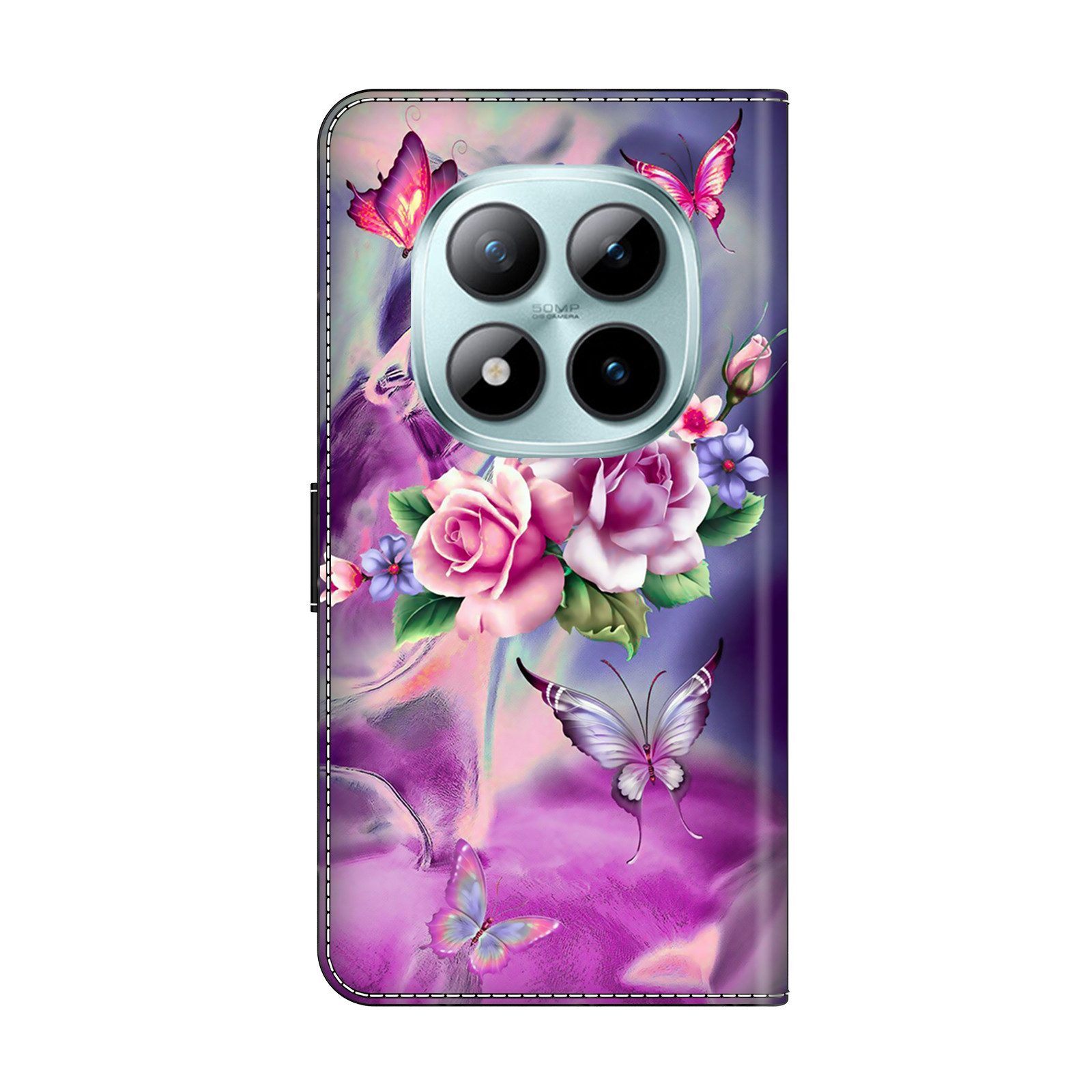 CLM-Tech Handytasche für Xiaomi Redmi Note 15 Pro 5G 6,83 Zoll Klapphülle aus PU Leder (lila Blumen Schmetterlinge, 1-tlg., Flip Case), Magnetverschluss, Standf – Bild 5 von 5