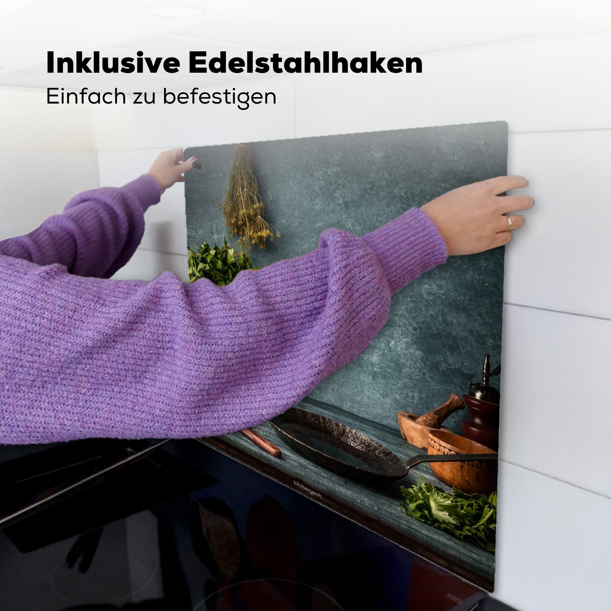 KitchenYeah Küchenrückwand Kräuter - Stilleben - Gewürze, (1-tlg), Kochfeld Abdeckung Ceranfeld, Induktionsschutzmatte, 58x59 cm