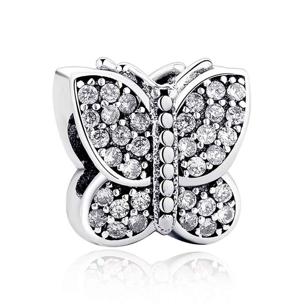 PANDACHARMS Bead Funkelnder weißer Schmetterling für Charm Armband, Silber, Zirkonia