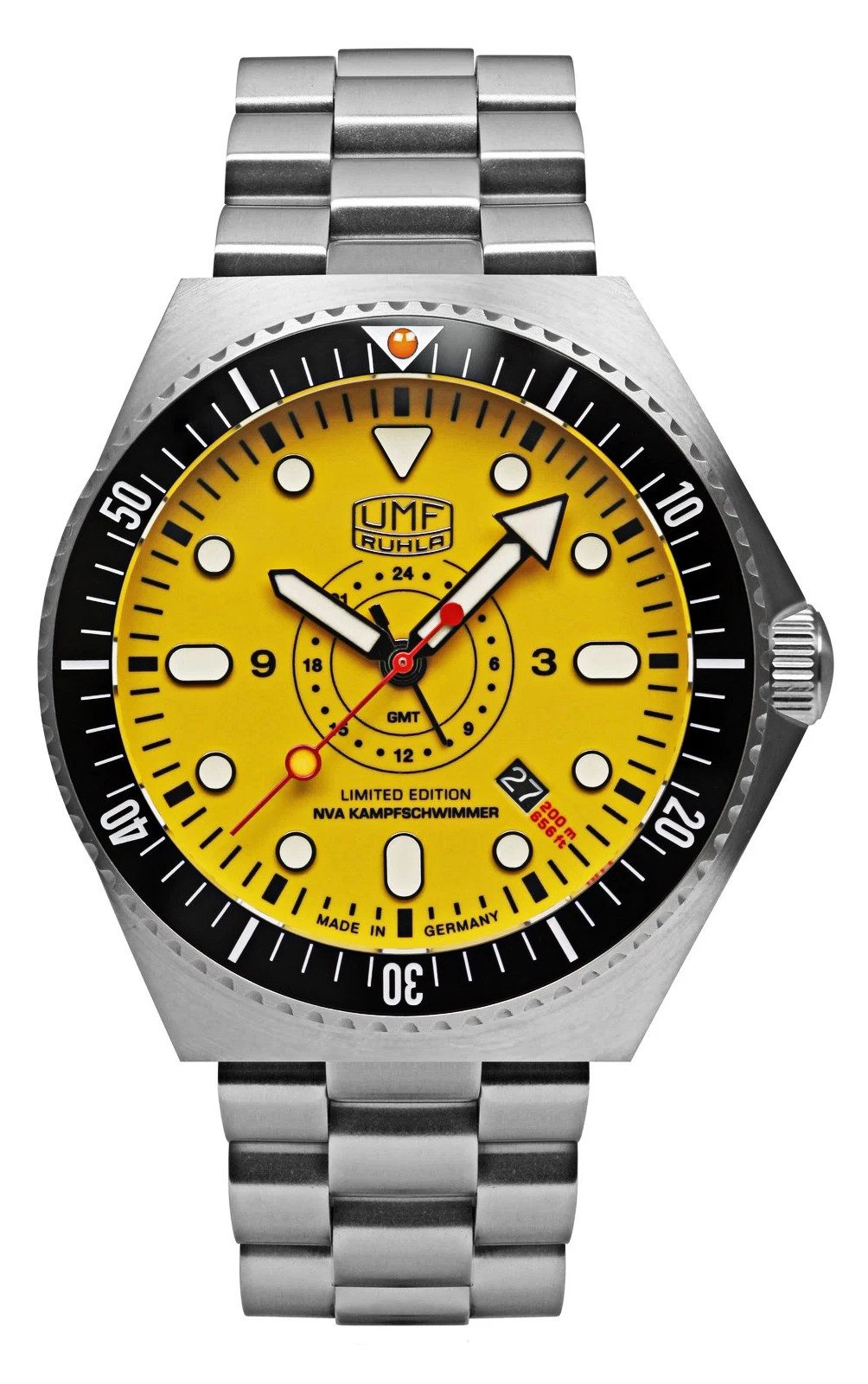 UMF Ruhla Herrenuhr gelb/silber – UMF Ruhla NVA Kampfschwimmer UMF-1932M-5