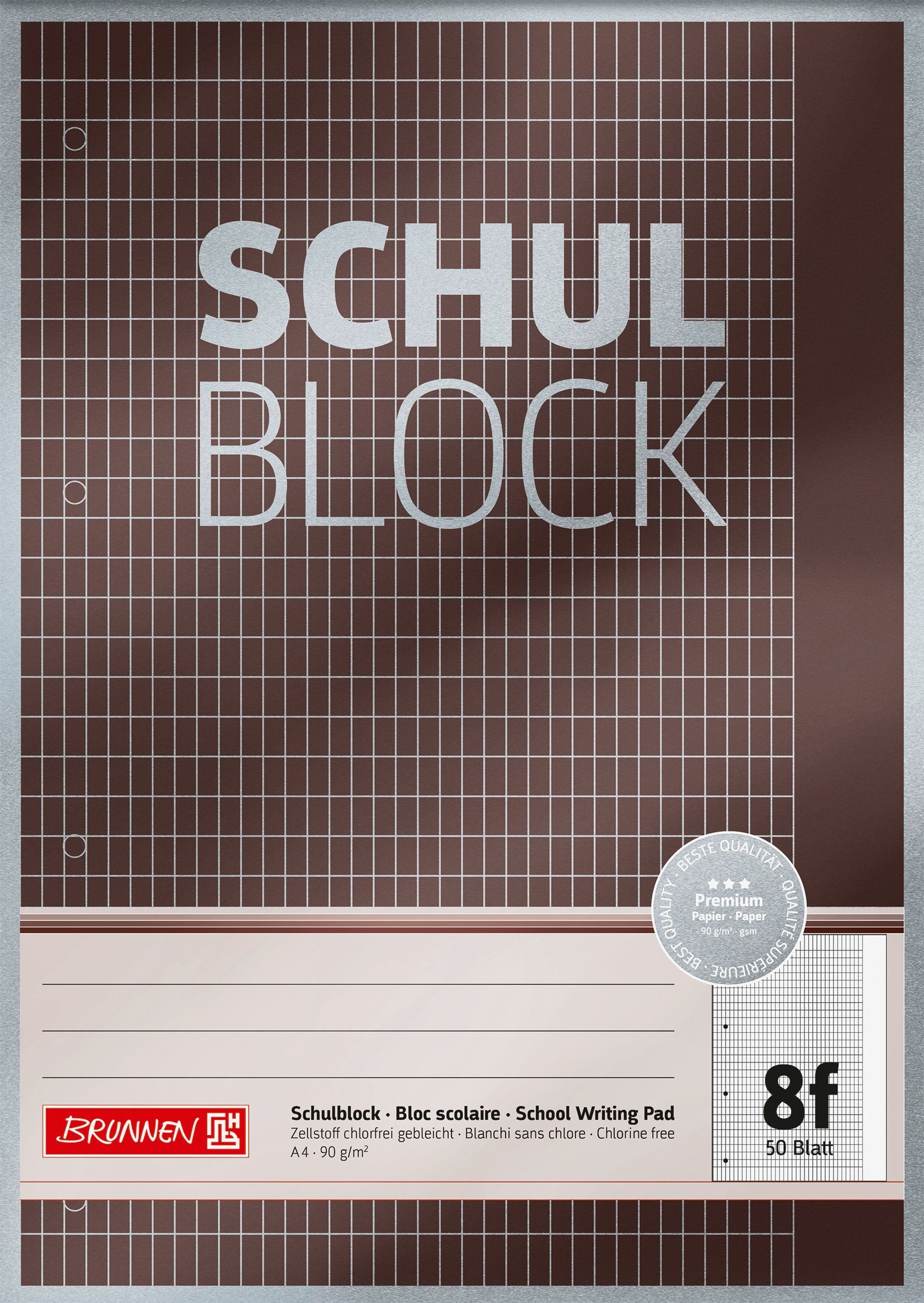 BRUNNEN Collegeblock Block Premium "Schulblock" A4 5 x 7 rautiert mit Rand, Lin. 8f