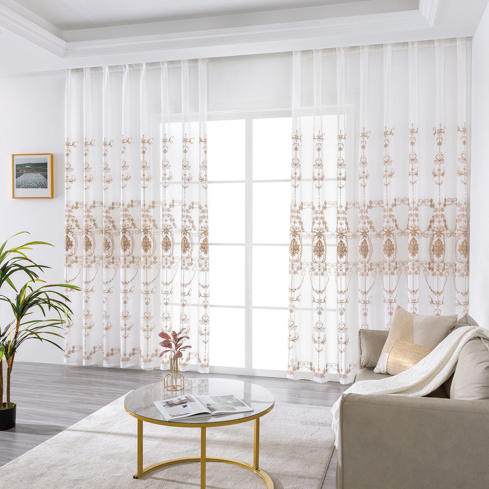 Qelus Gardine 2er Set Bestickt Sheer Voile Vorhänge mit ösen Wohnzimmer Mod günstig online kaufen