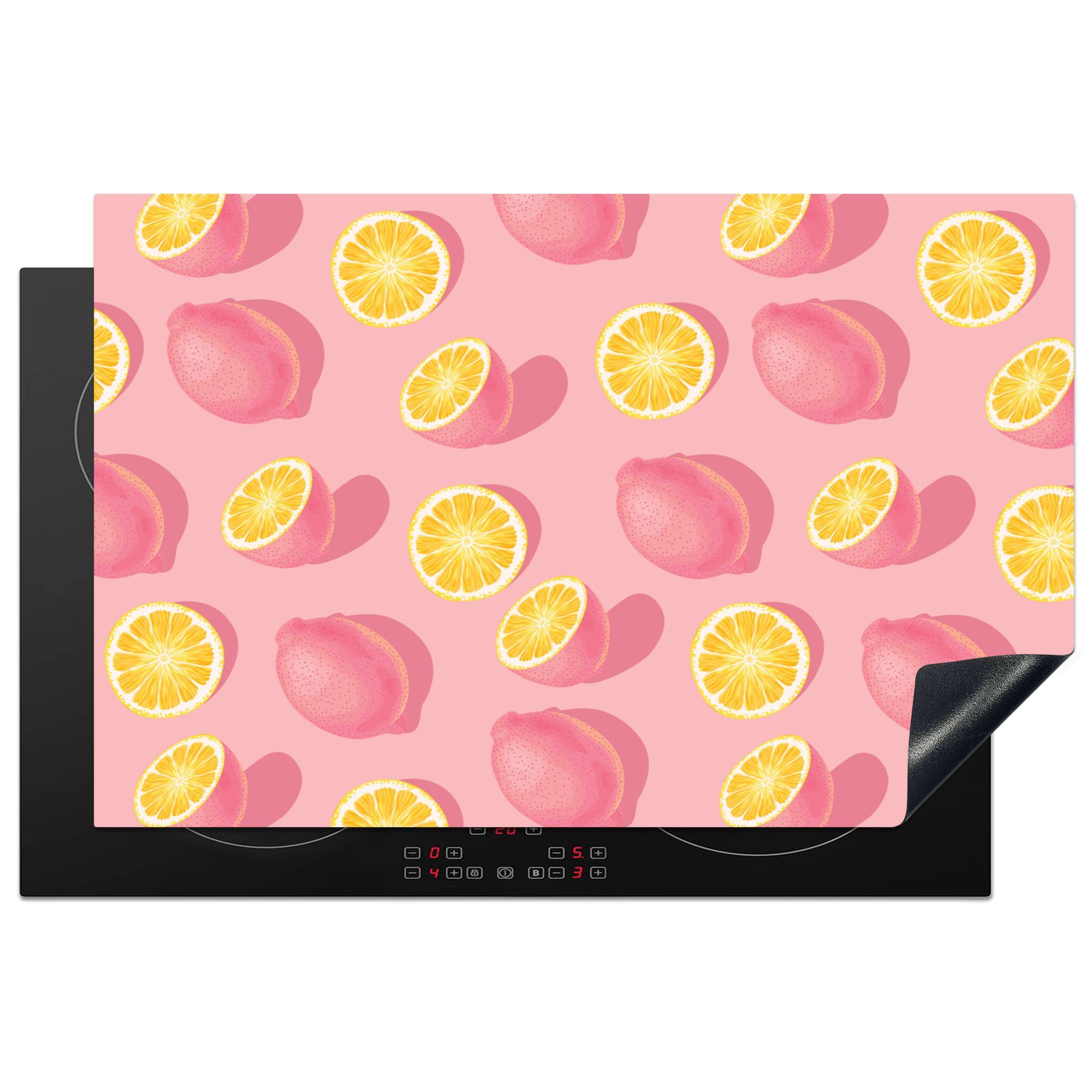 MuchoWow Herdblende-/Abdeckplatte Sommer - Zitrone - Rosa - Gelb, Vinyl, (1 tlg), 81x52 cm, Induktionskochfeld Schutz für die küche, Ceranfeldabdeckung