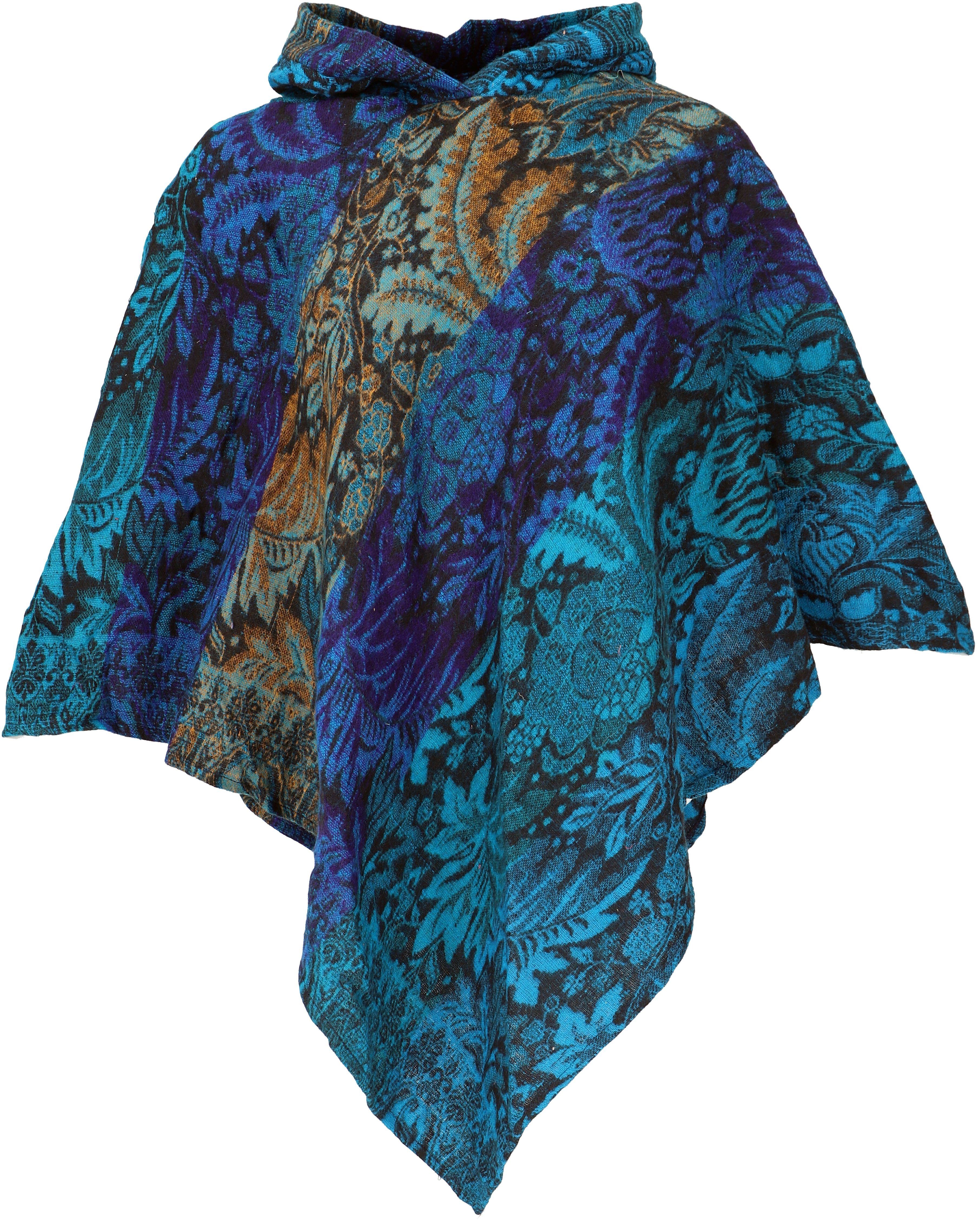 Guru-Shop Langjacke Poncho mit Kapuze, Goa Hippie, Boho Poncho -..