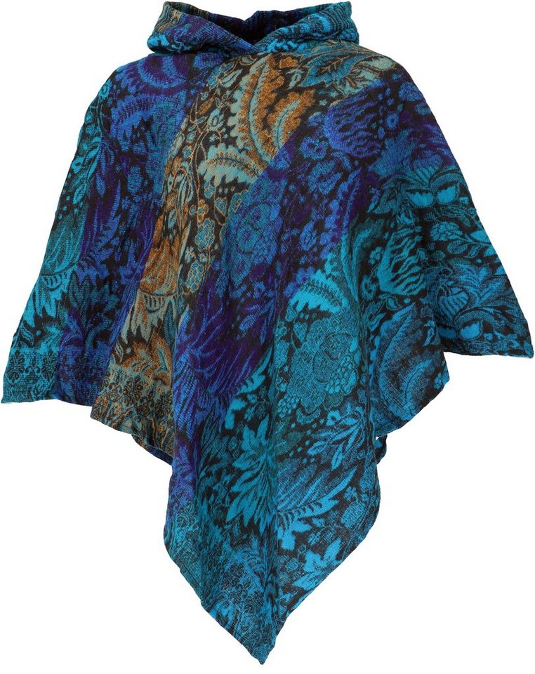 Guru-Shop Langjacke Poncho mit Kapuze, Goa Hippie, Boho Poncho -..