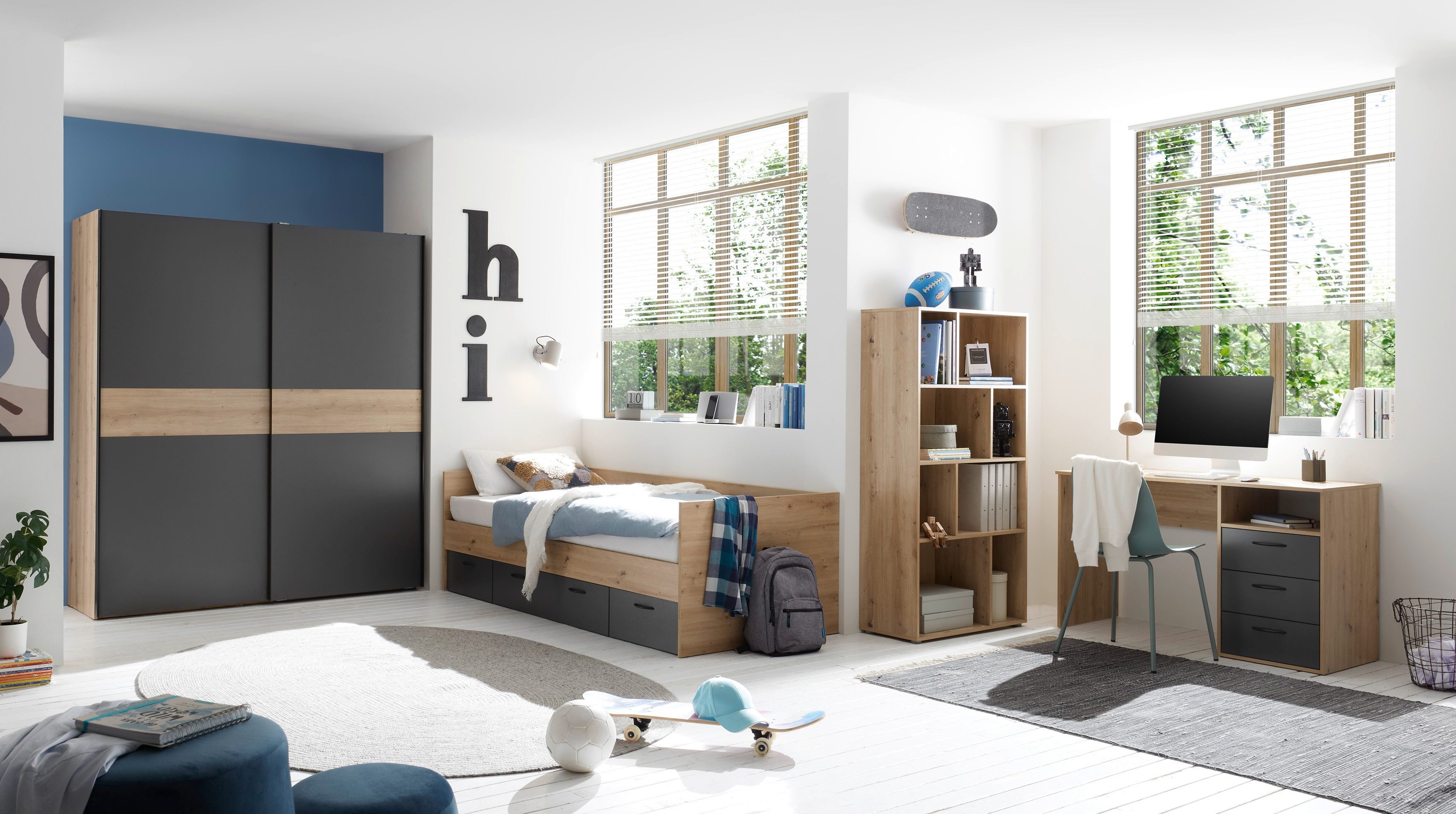 möbel-direkt.de Jugendzimmer-Set Liam in Artisan Eiche und Graphit, (Komple günstig online kaufen