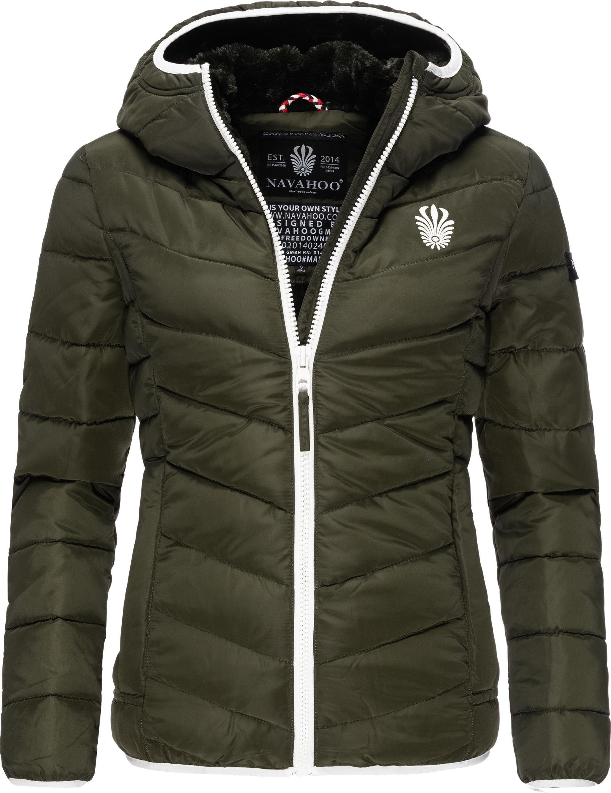 Navahoo Steppjacke Elva stylische Damen Winterjacke mit Kapuze dunkelgrün