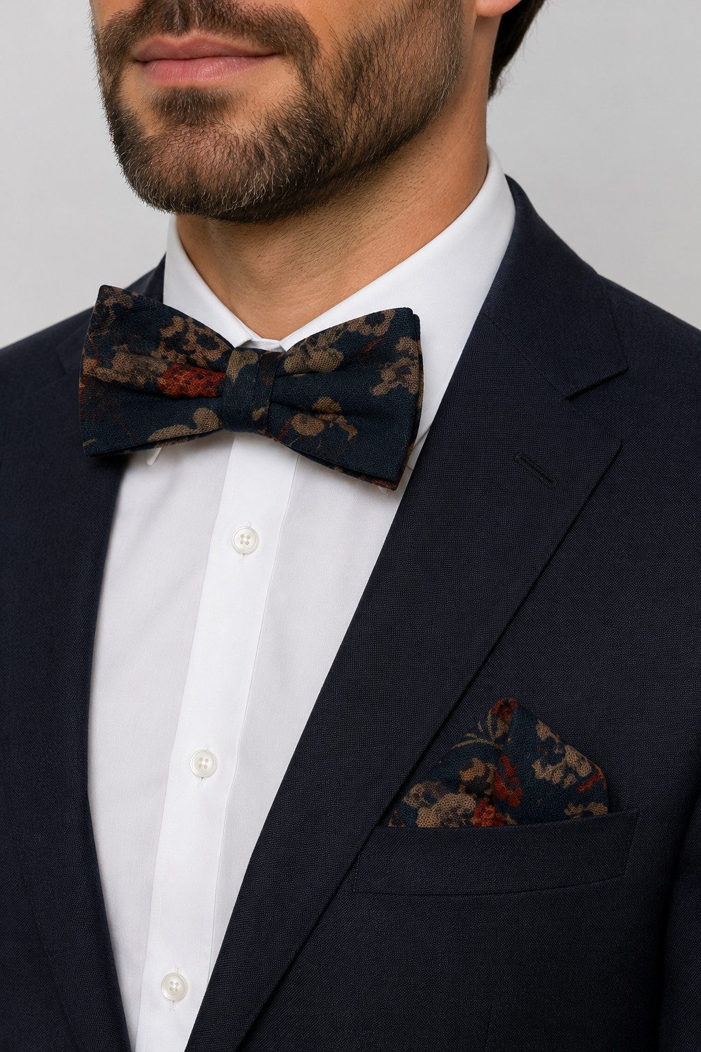 Prince Bowtie Fliege - Set Fliege Einstecktuch - edle Fliege mit floralem Muster
