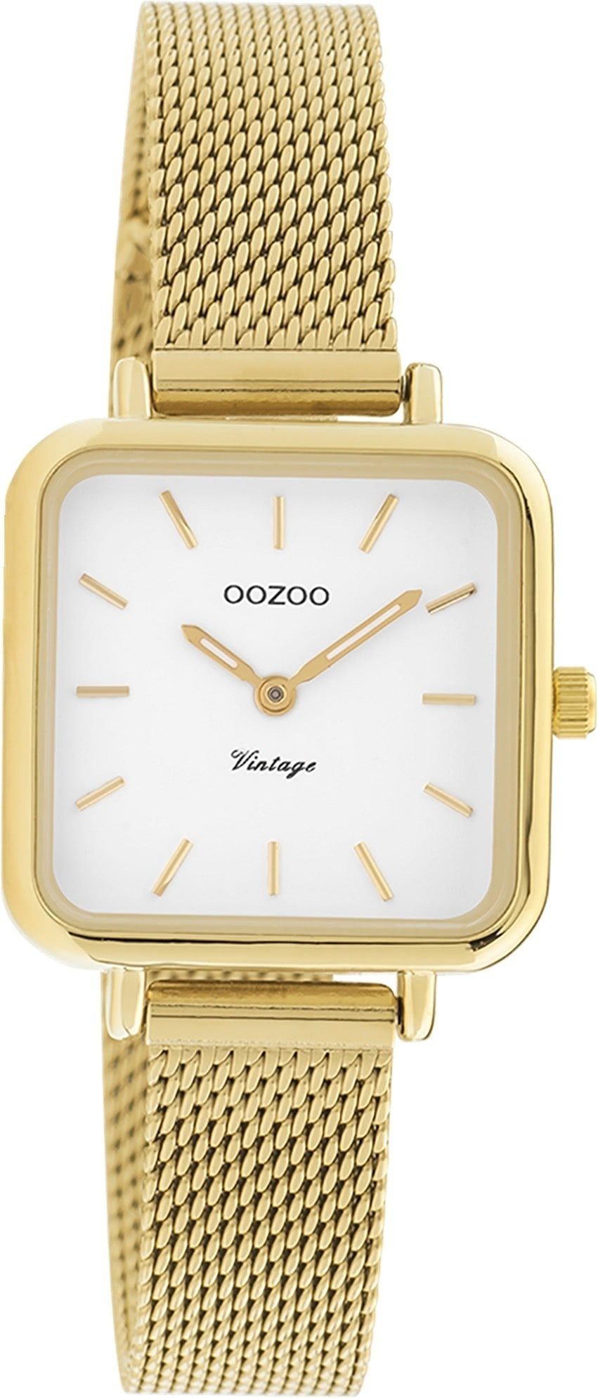 OOZOO Quarzuhr Oozoo Damen Armbanduhr Vintage Series, Damenuhr rechteckig, klein (26x26mm) Metall, Mesharmband, Casual-Style
