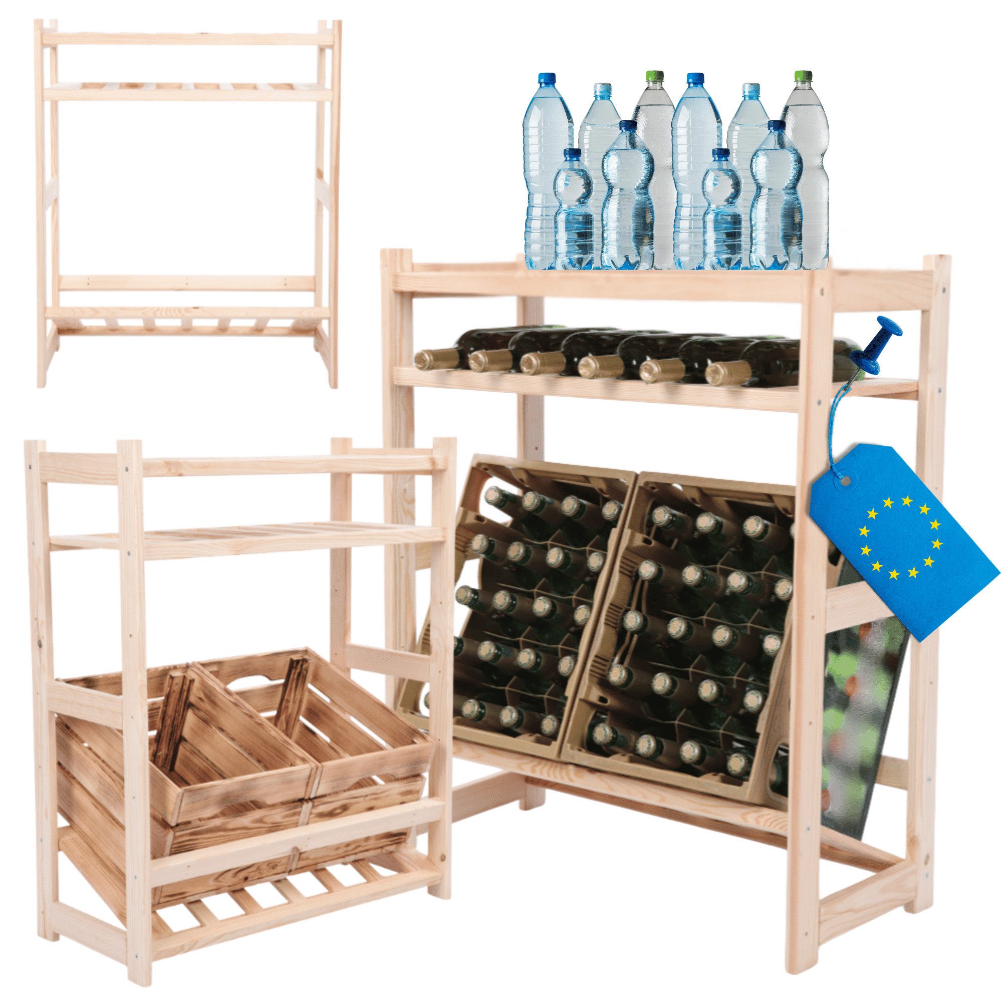 Modo24 Weinregal Kistenregal, Kombiregal, Weinregal, Holzregal, Massivholz Kiefer, Allzweckregal, Modulares Design, viele Größen und Farben