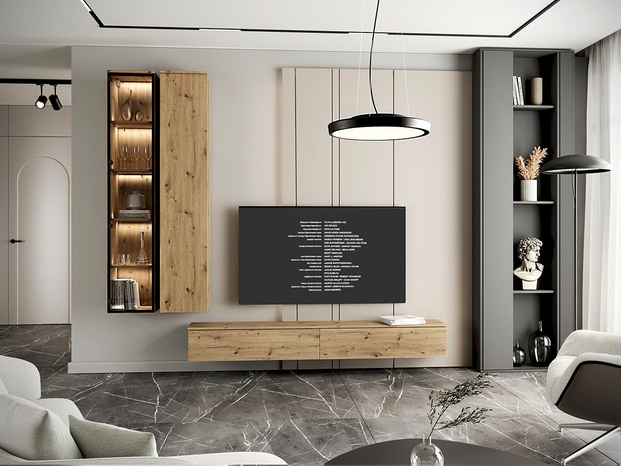 MOEBLINE Wohnwand Wohnwand FIVO 1 Artisan Eiche 3tlg