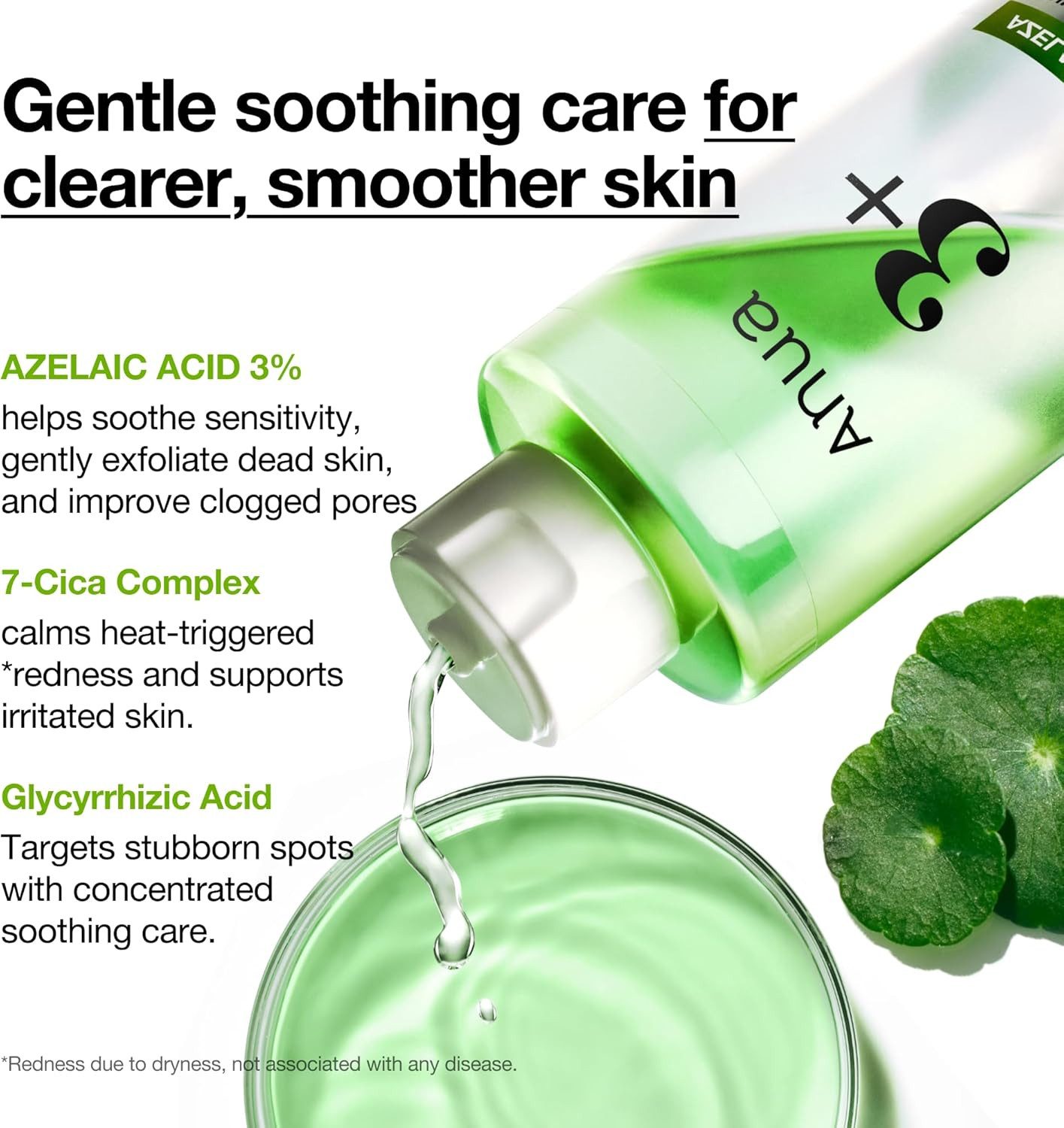 Anua Toner Azelaic Acid 3 Cica Skin Clarifying Toner 250ml – klärender Gesichtstoner mit Azelainsäure & Cica-Komplex, unterstützt, ausgeglichene Haut, ideal bei Unreinheiten & empfindlicher Haut