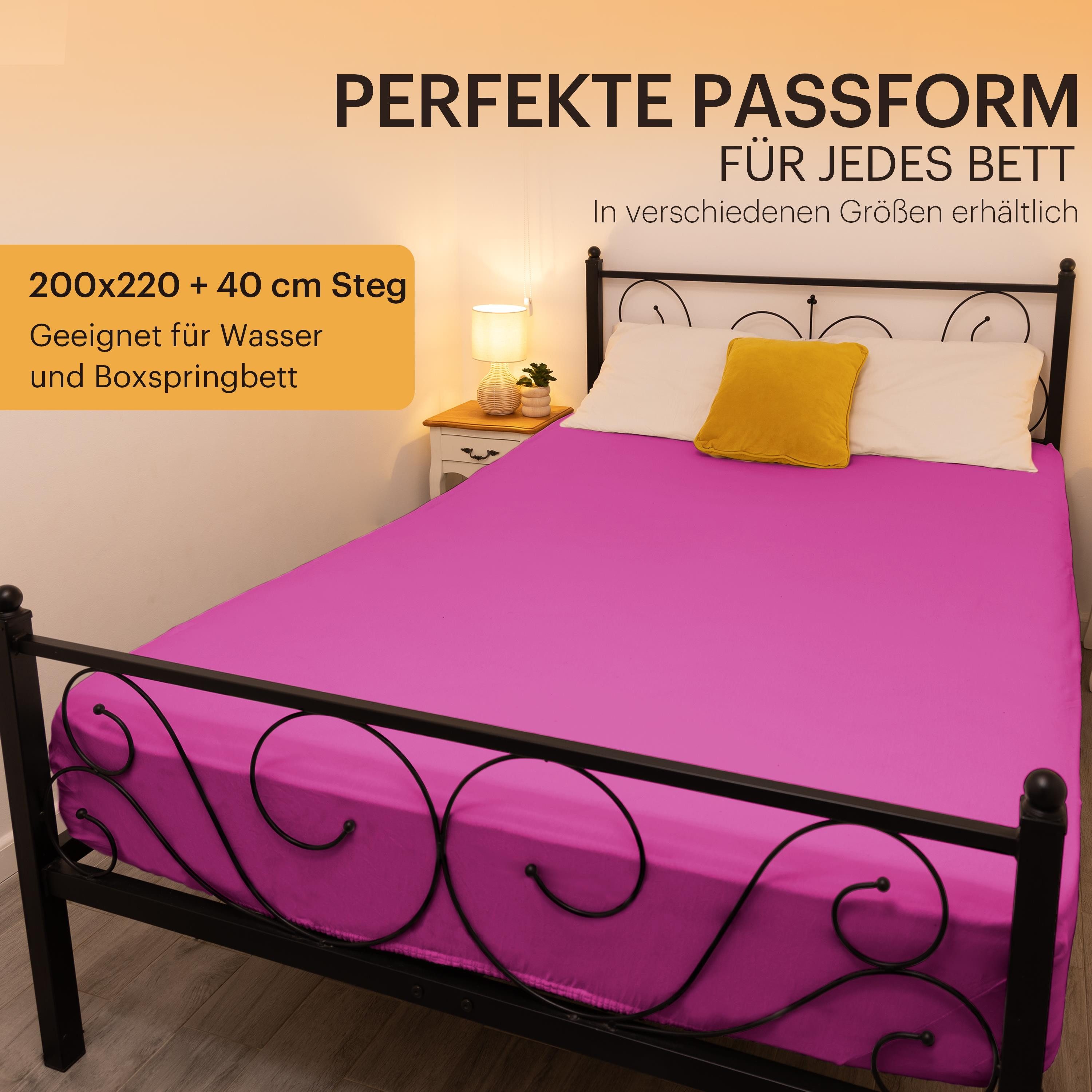 NatureMark Spannbettlaken Boxspringbett Spannbetttuch 200x220cm, Baumwolle, Gummizug: rundum, (1 Stück), 40 cm Steghöhe - 200 x 220cm Spannbetttuch, Pink – Bild 4 von 5