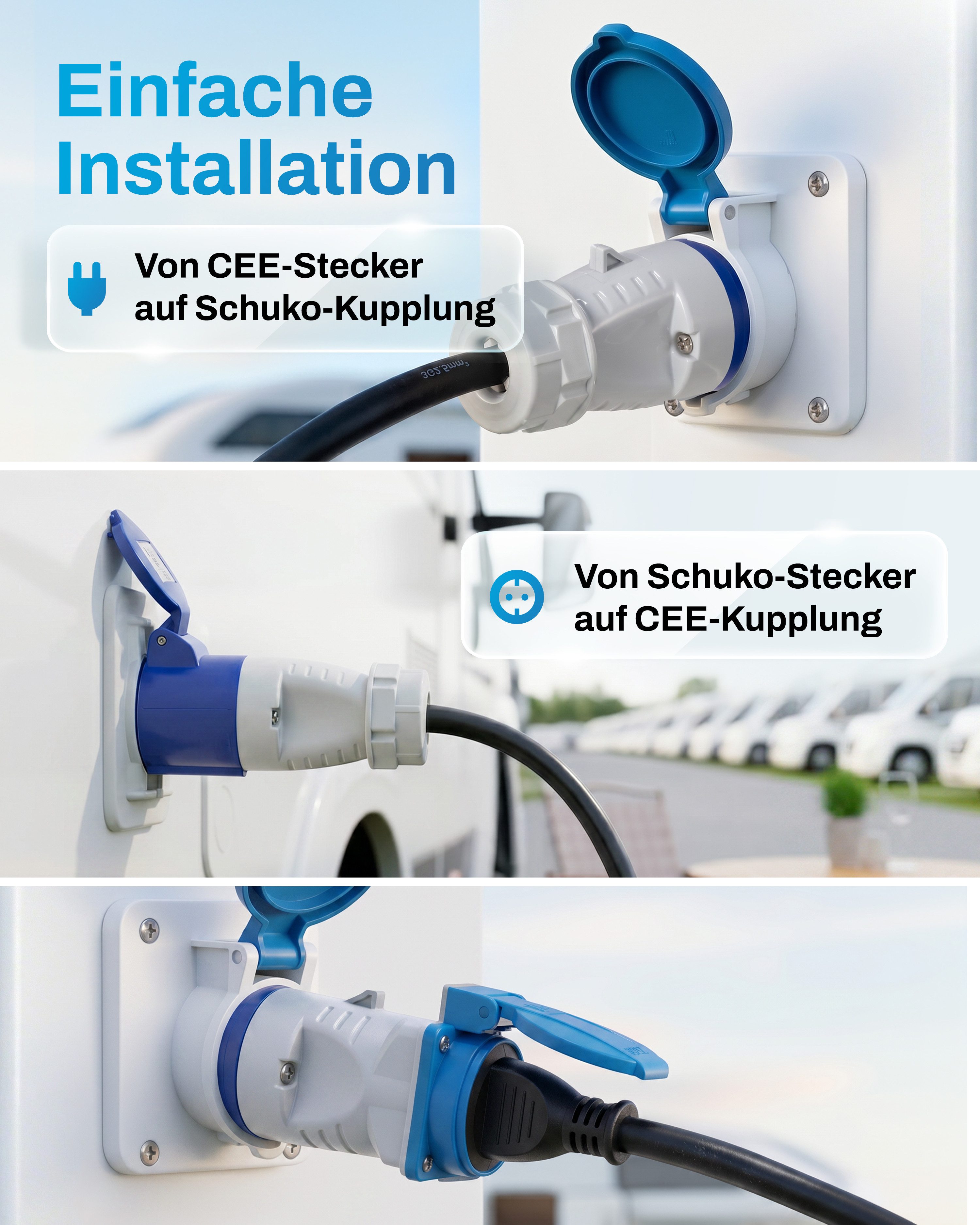 feletec 3x CEE Adapter 230V 16A für Camping & Wohnmobil CEE-Adapterkabel – Bild 5 von 5