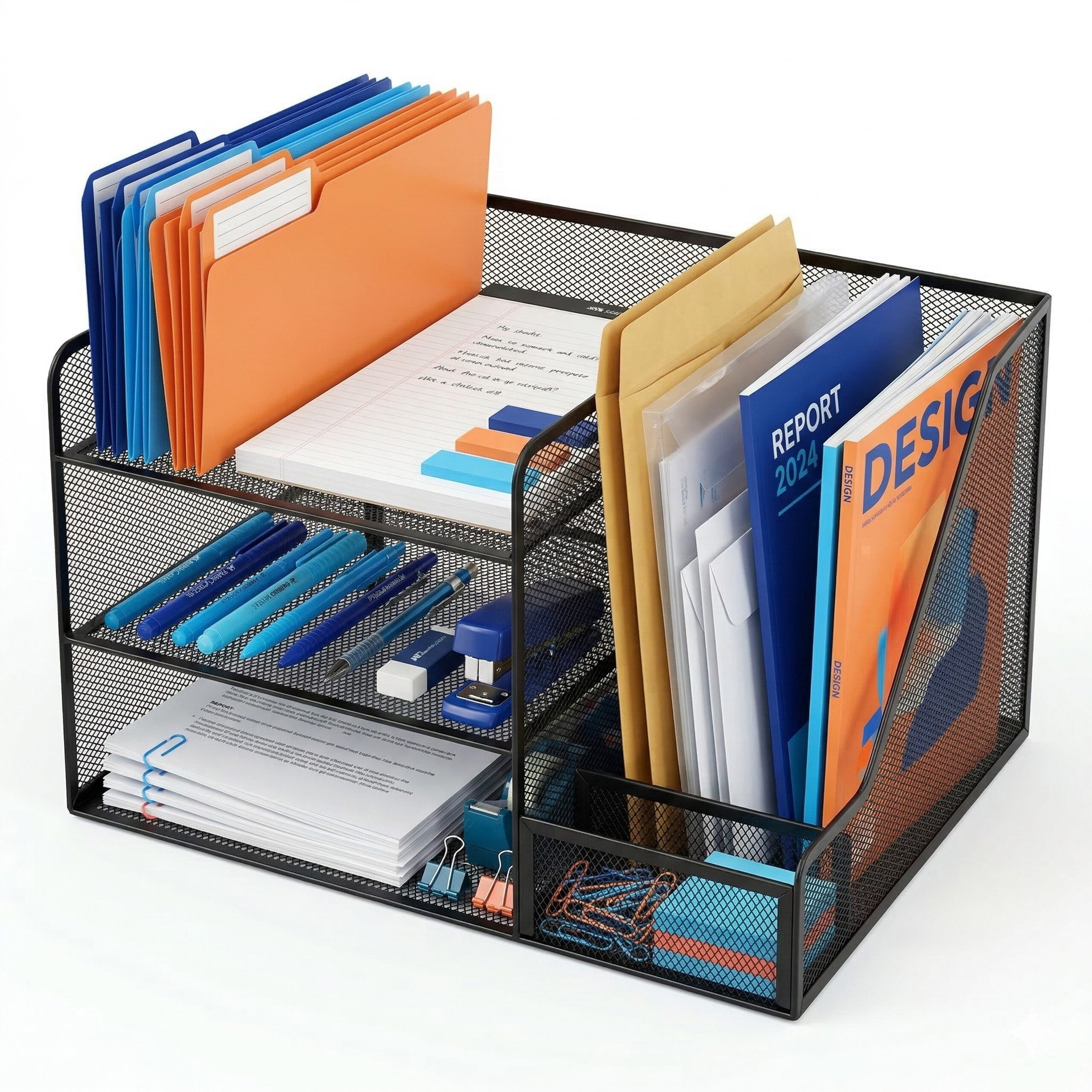 relaxdays Briefablage Schreibtisch Organizer Metall 5 Ablagen (1-St), schwarz