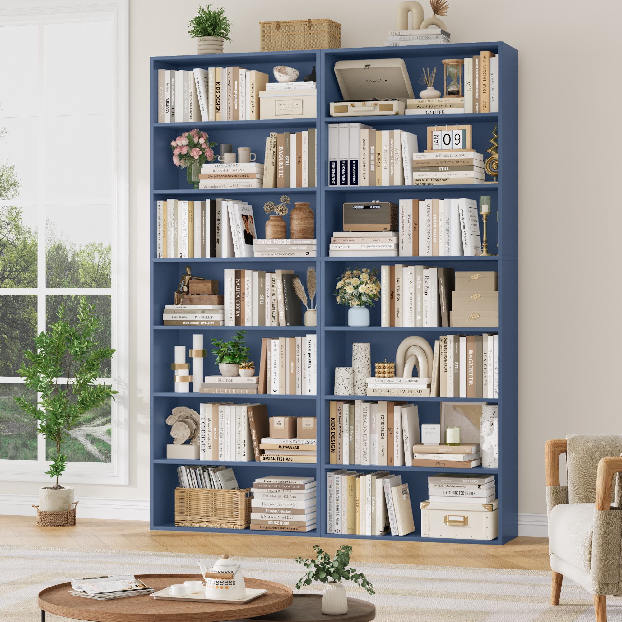 Homfa Bücherregal, 210cm Standregal, Bücherschrank mit 7 Fächern, blau günstig online kaufen