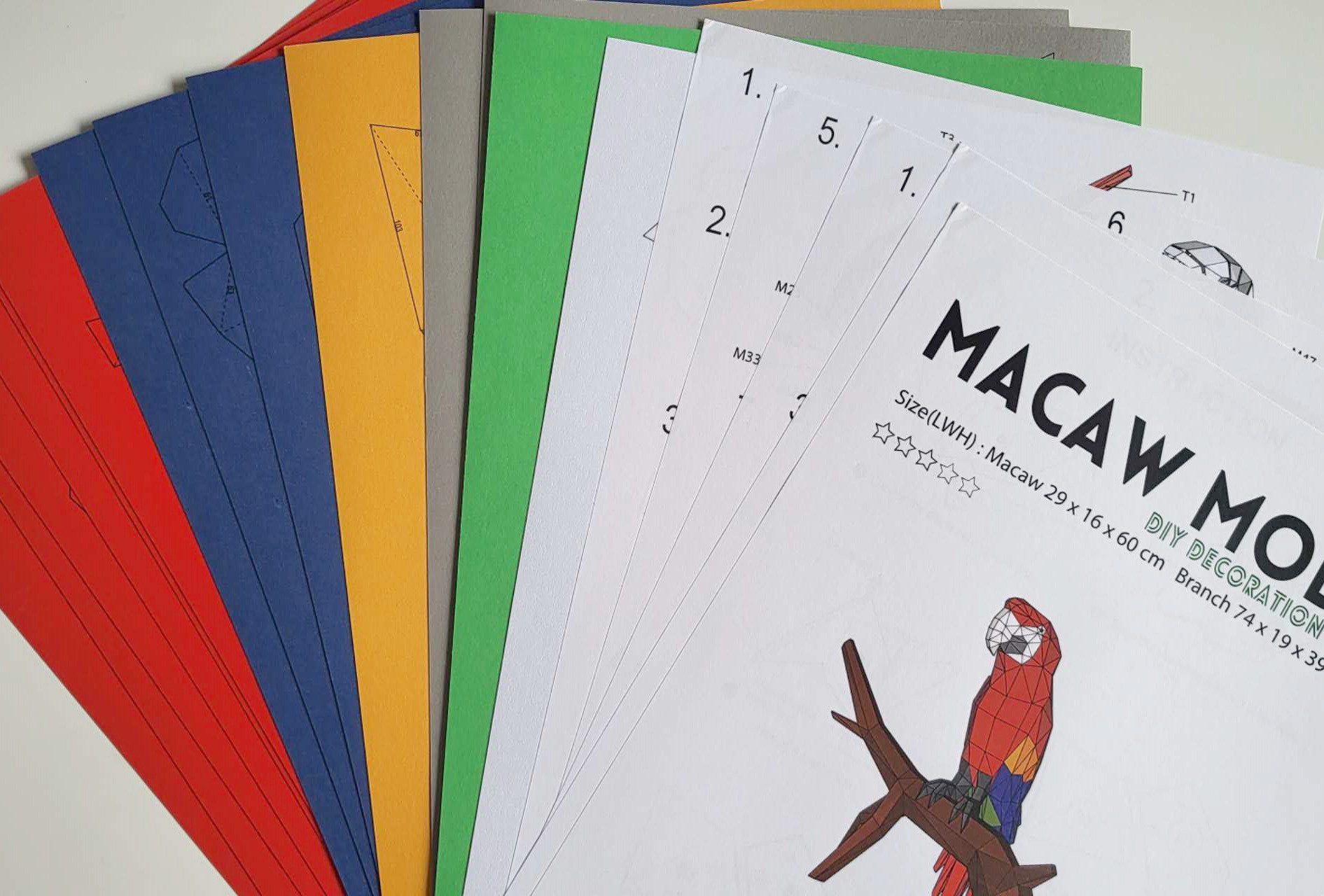 DINO SONO Papierdekoration 3D Papagei Wanddeko Papiermodell Origami DIY Basteln Puzzel Geschenk