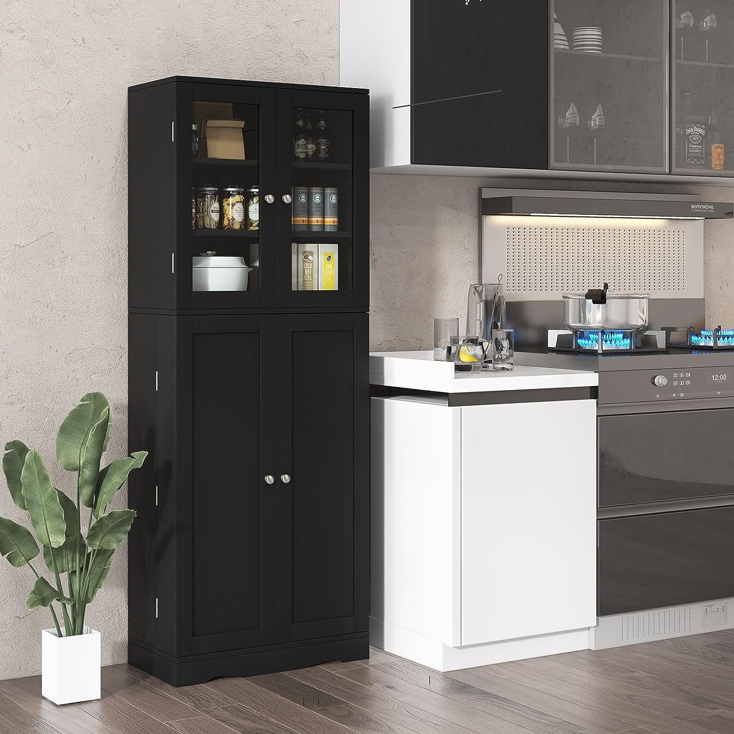 KOMFOTTEU Küchenbuffet Küchenschrank mit 2 Glastüren günstig online kaufen