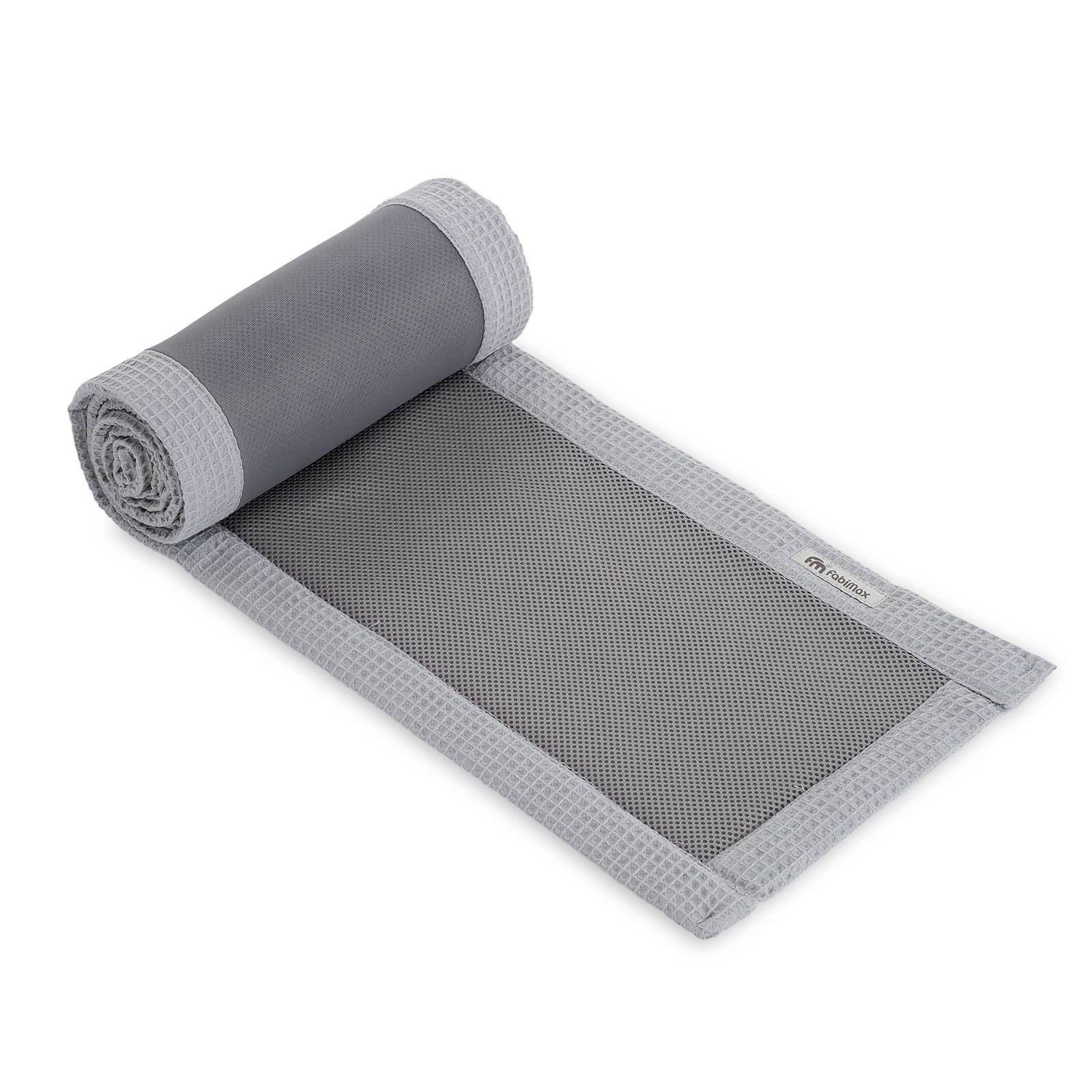 FabiMax Beistellbett Boxspring Fix Grau / Natur, mit 12cm Rausroll-Schutzgitter, Matratze und Netz-Nestchen