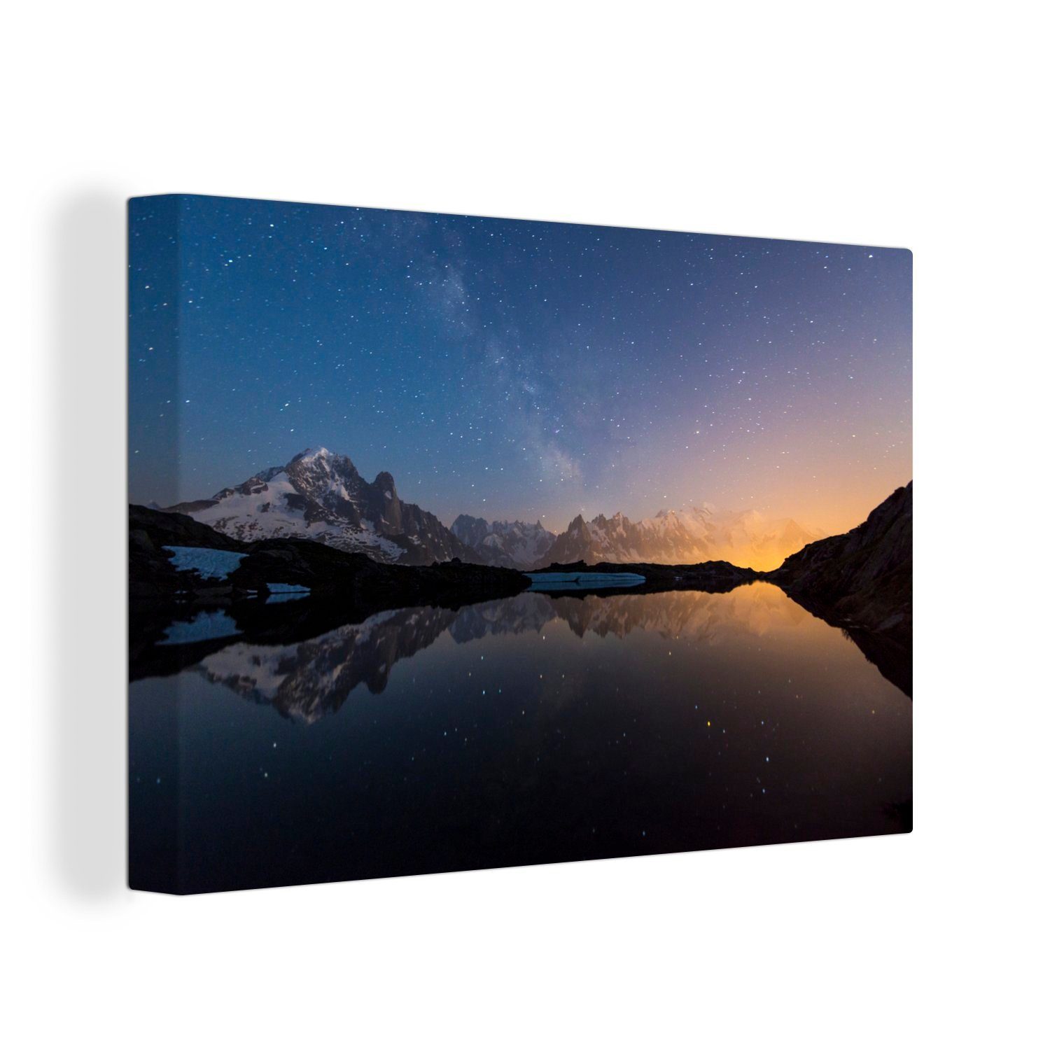 OneMillionCanvasses® Leinwandbild Prächtiger Sternenhimmel über dem Mont Blanc, (1 St), Wandbild Leinwandbilder, Aufhängefertig, Wanddeko, 30x20 cm