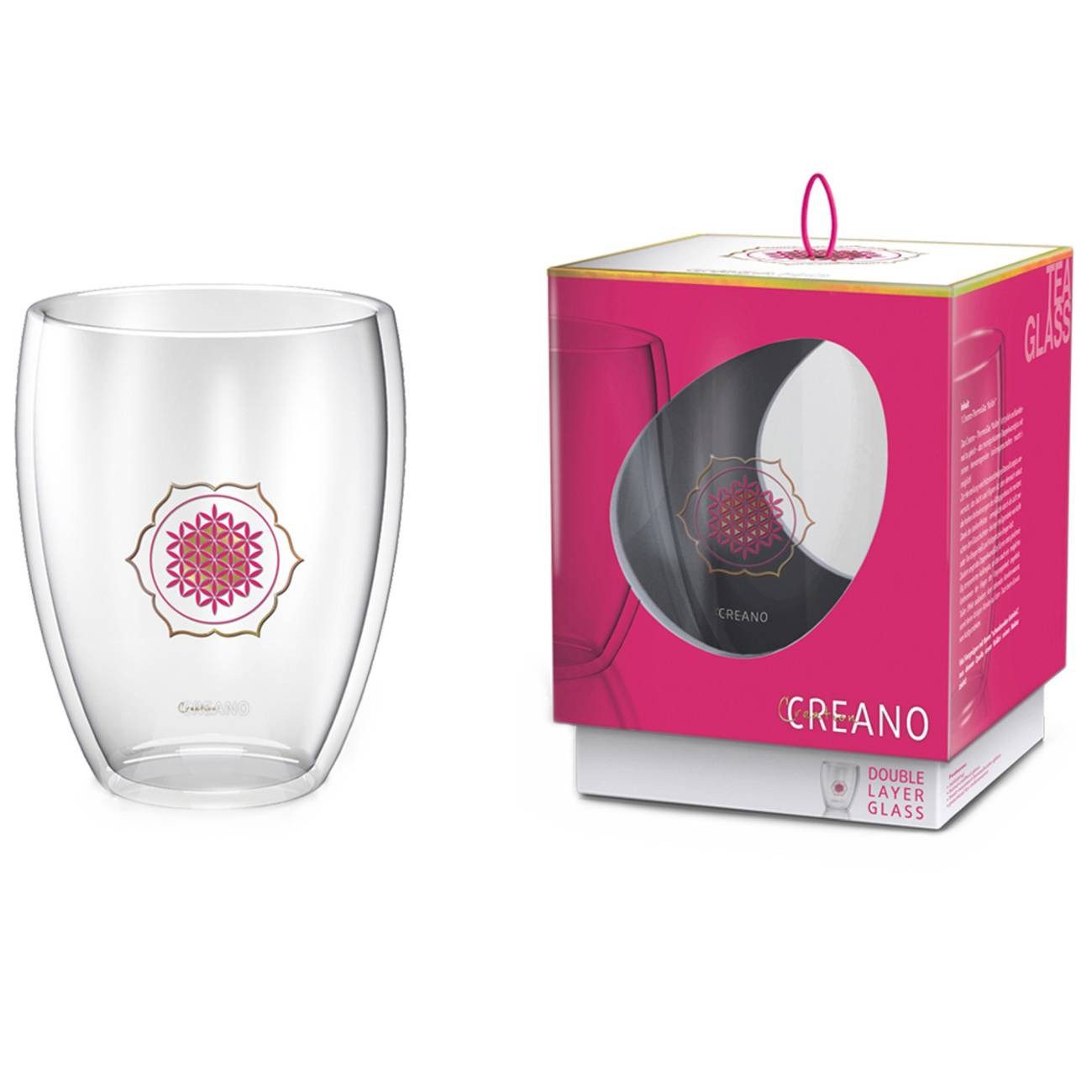 Creano Teeglas Thermo-Glas “Blume des Lebens” 250ml, 1-tlg., Borosilikatglas, 1-teilig