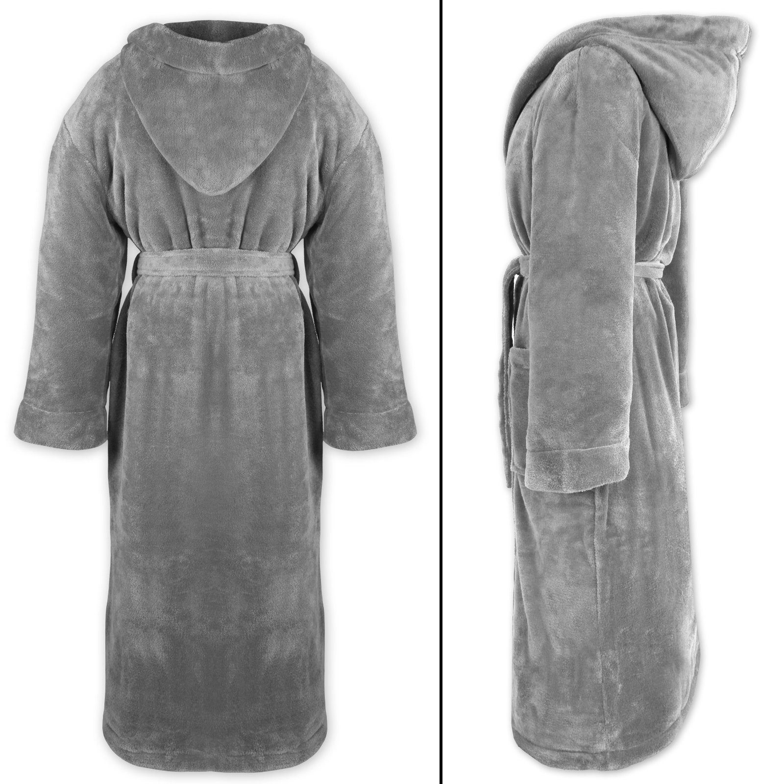 Gräfenstayn Unisex-Bademantel Bademantel Kapuze Flanell Fleece, S Grau, war günstig online kaufen